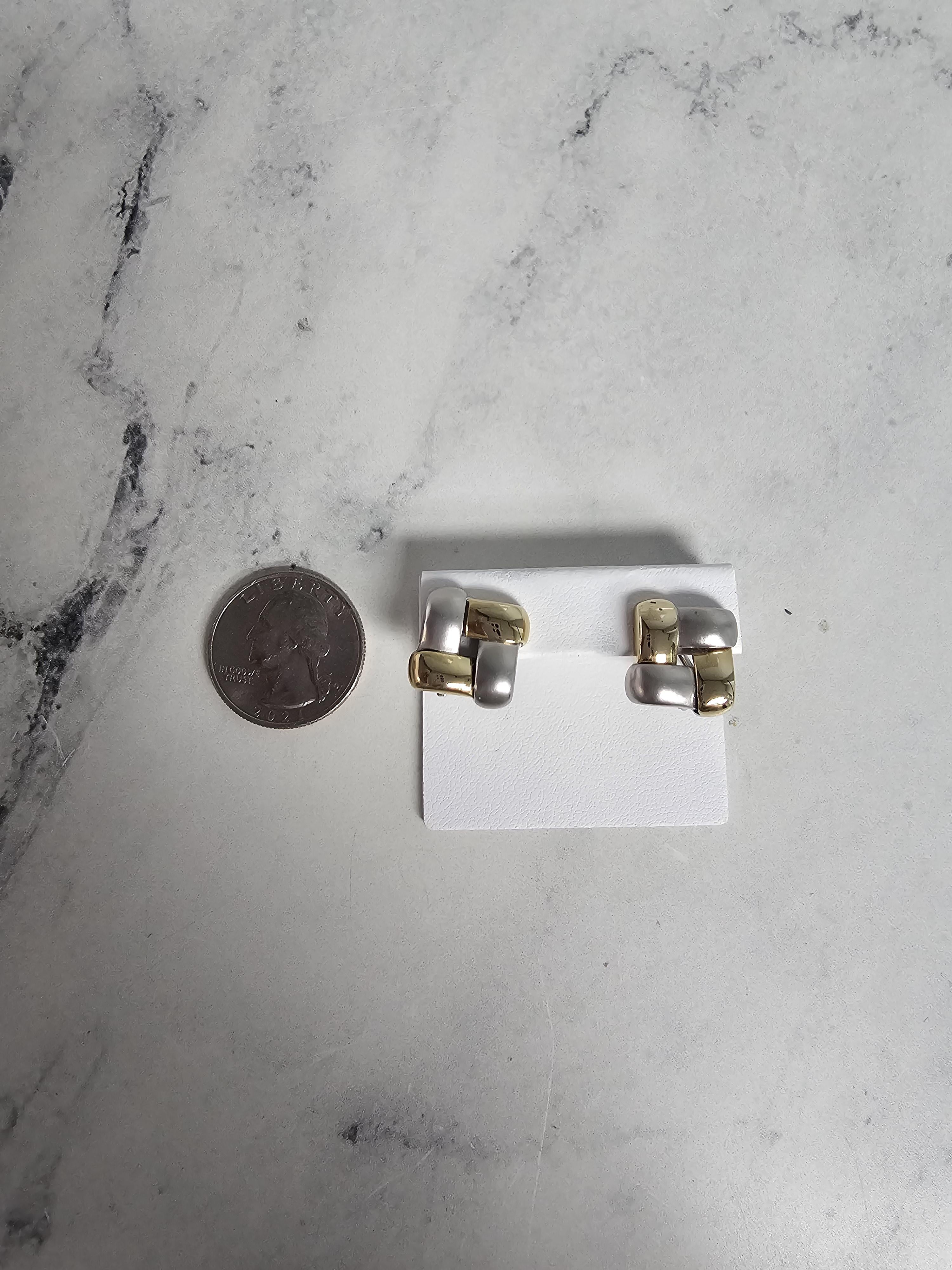 Square White & Yellow Ribbon Earrings 14k Gold