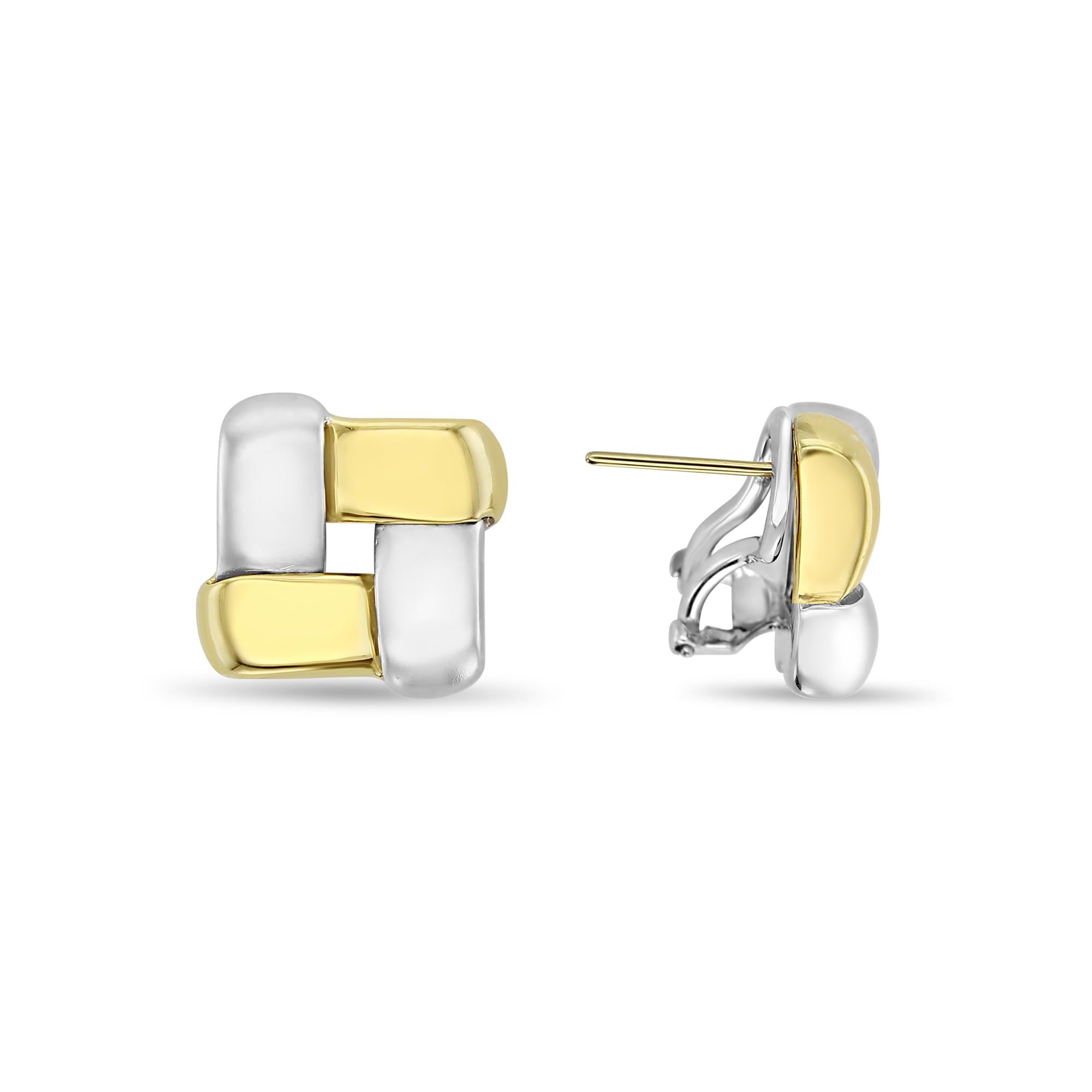 Square White & Yellow Ribbon Earrings 14k Gold
