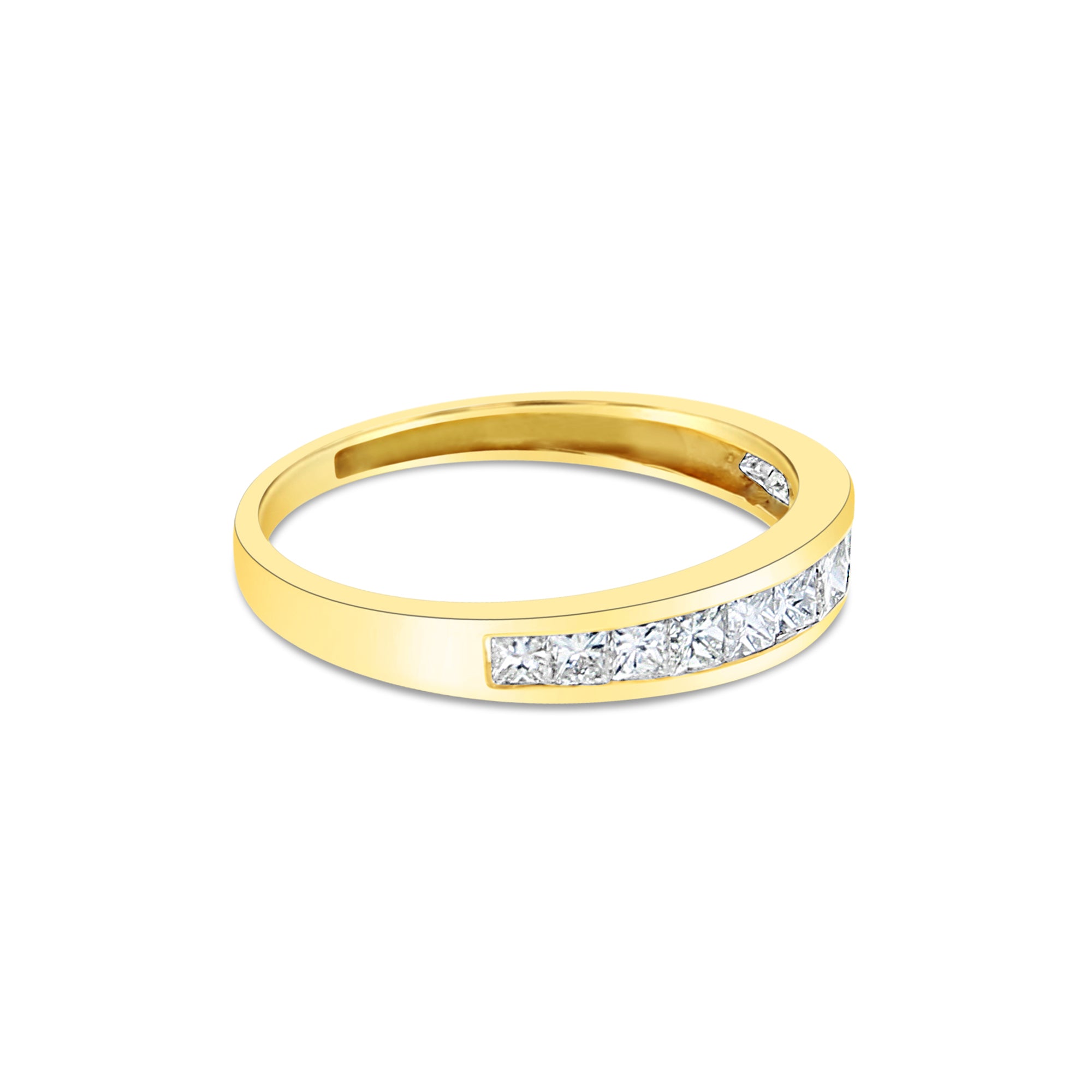 Anillo de diamantes engastados en canal de talla princesa, 0,50 ct en oro amarillo de 14 k
