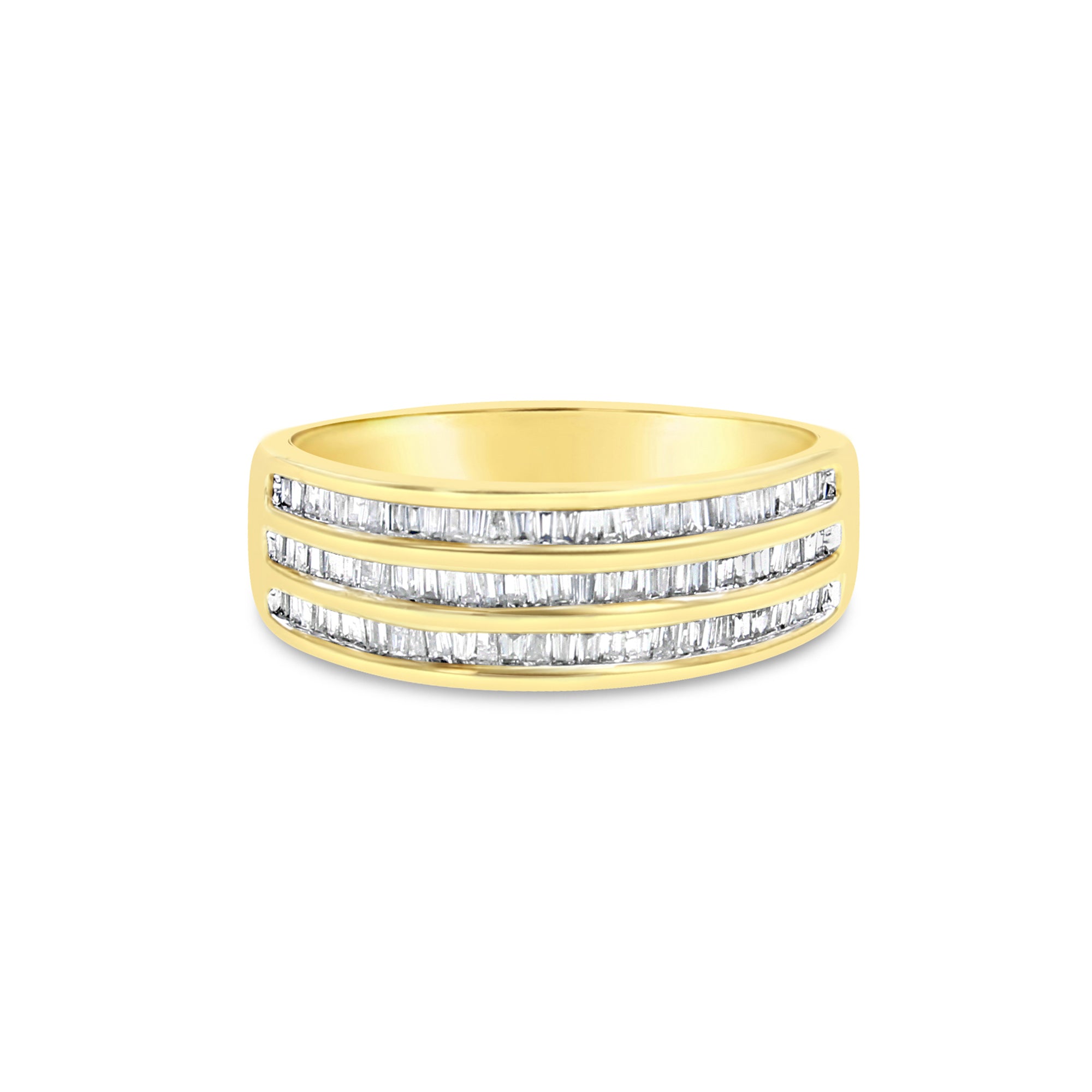 Alianza de boda con diamantes de talla baguette de 0,50 ct en oro amarillo de 10 quilates