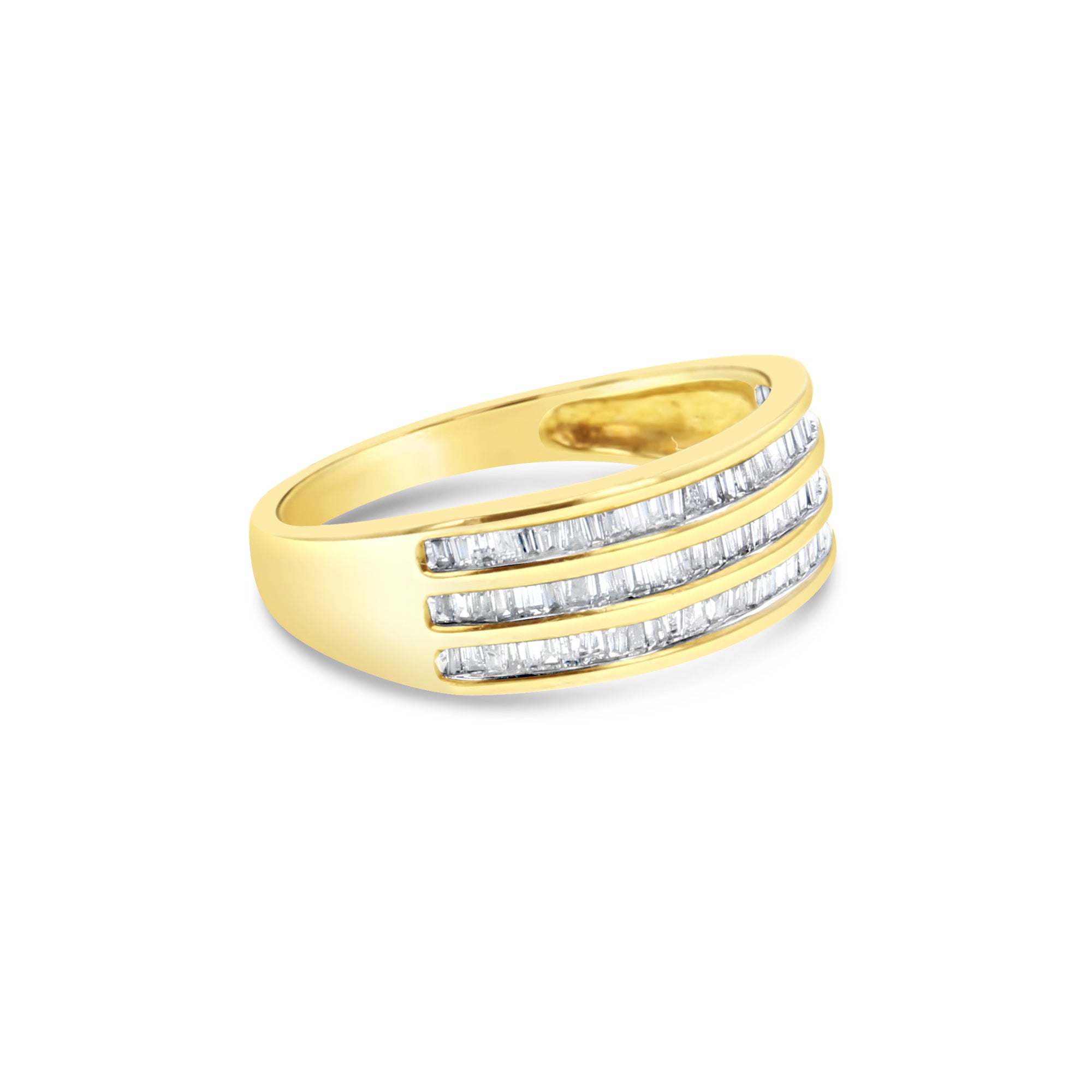 Alianza de boda con diamantes de talla baguette de 0,50 ct en oro amarillo de 10 quilates