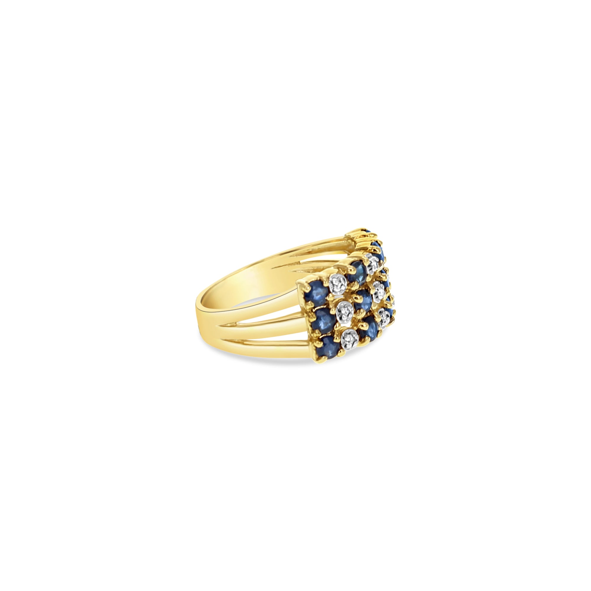 Anillo de oro amarillo de 14 k con diamantes y zafiros