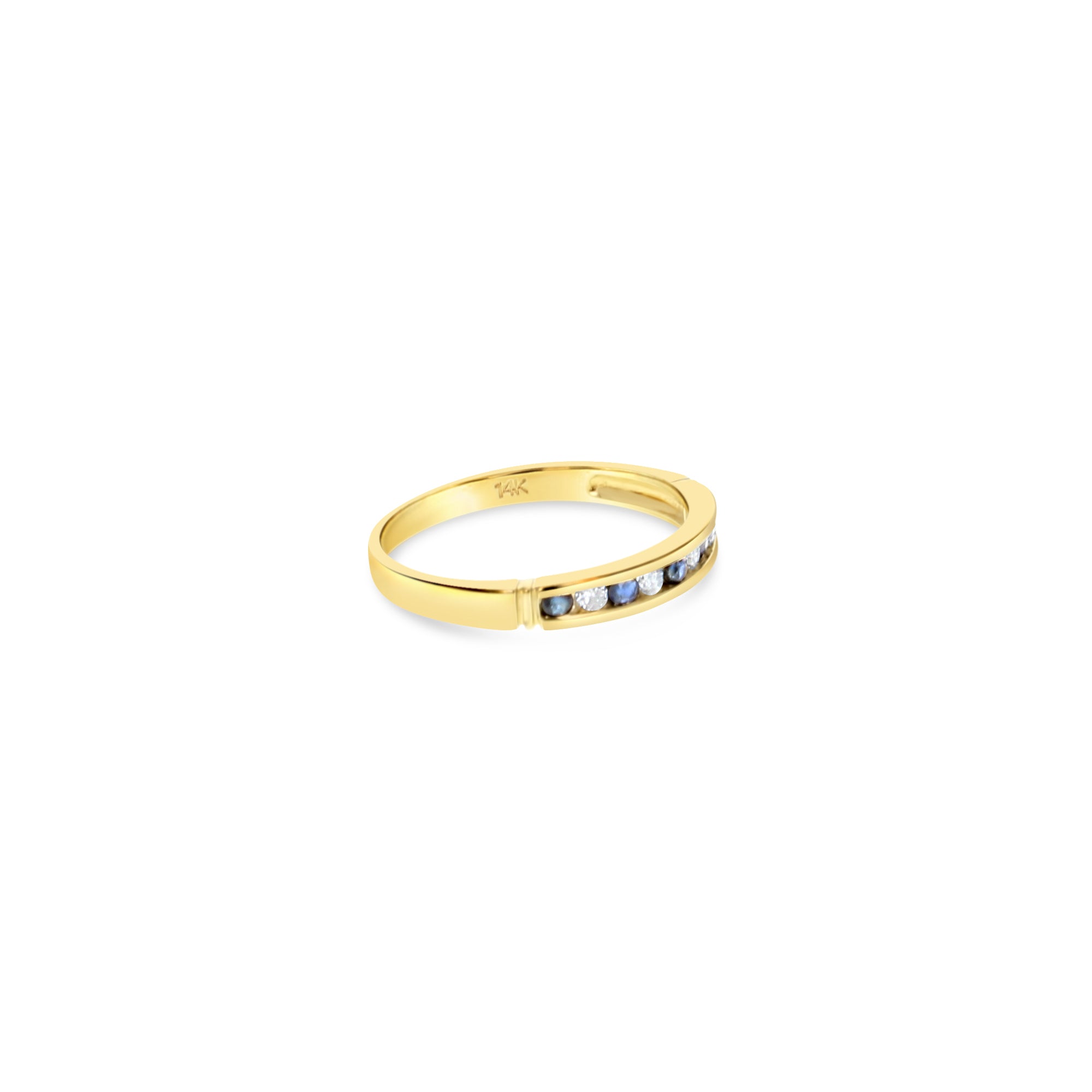 Alianza de boda con diamantes y zafiro en oro amarillo de 14 k