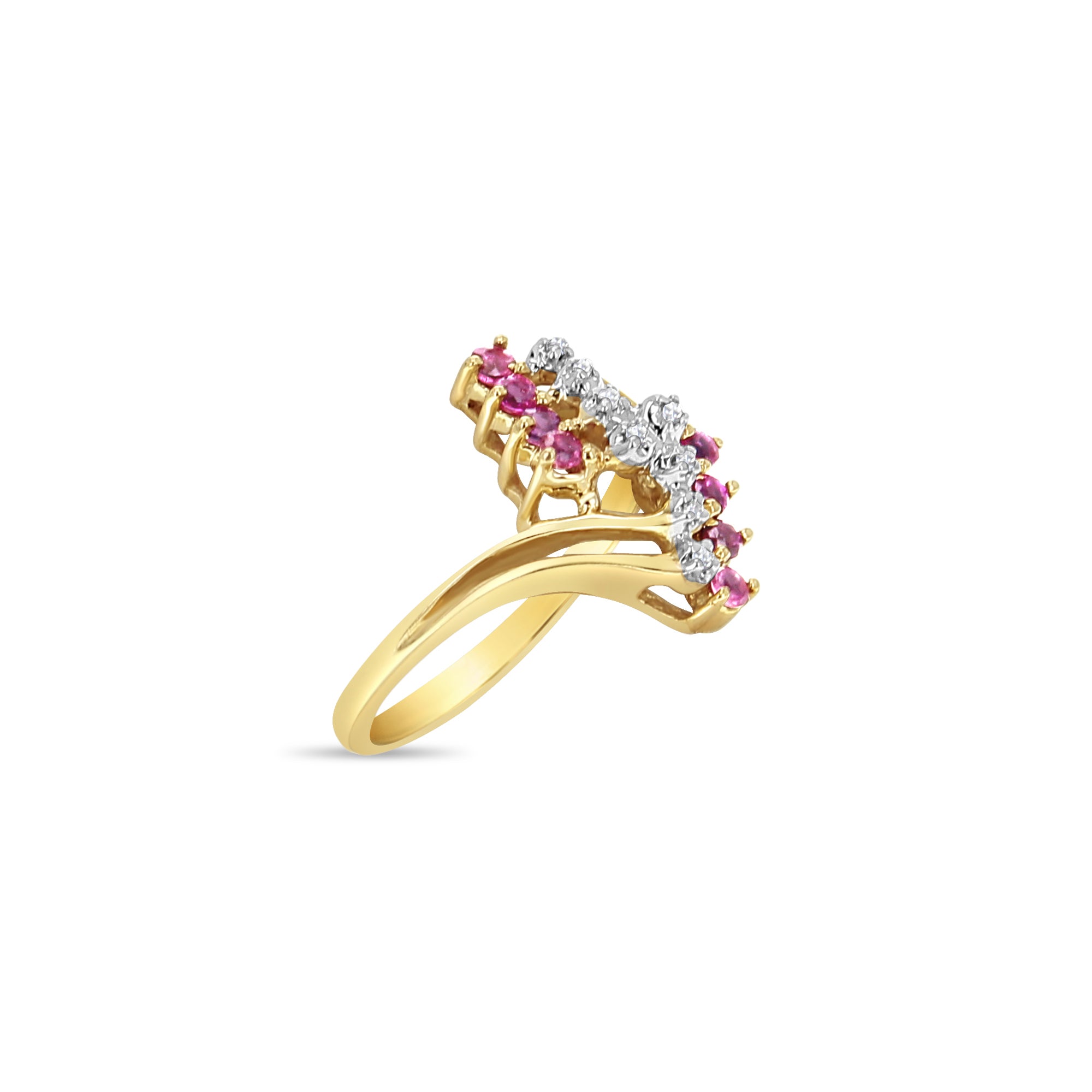 Anillo de oro amarillo de 14 k con diamantes y rubíes
