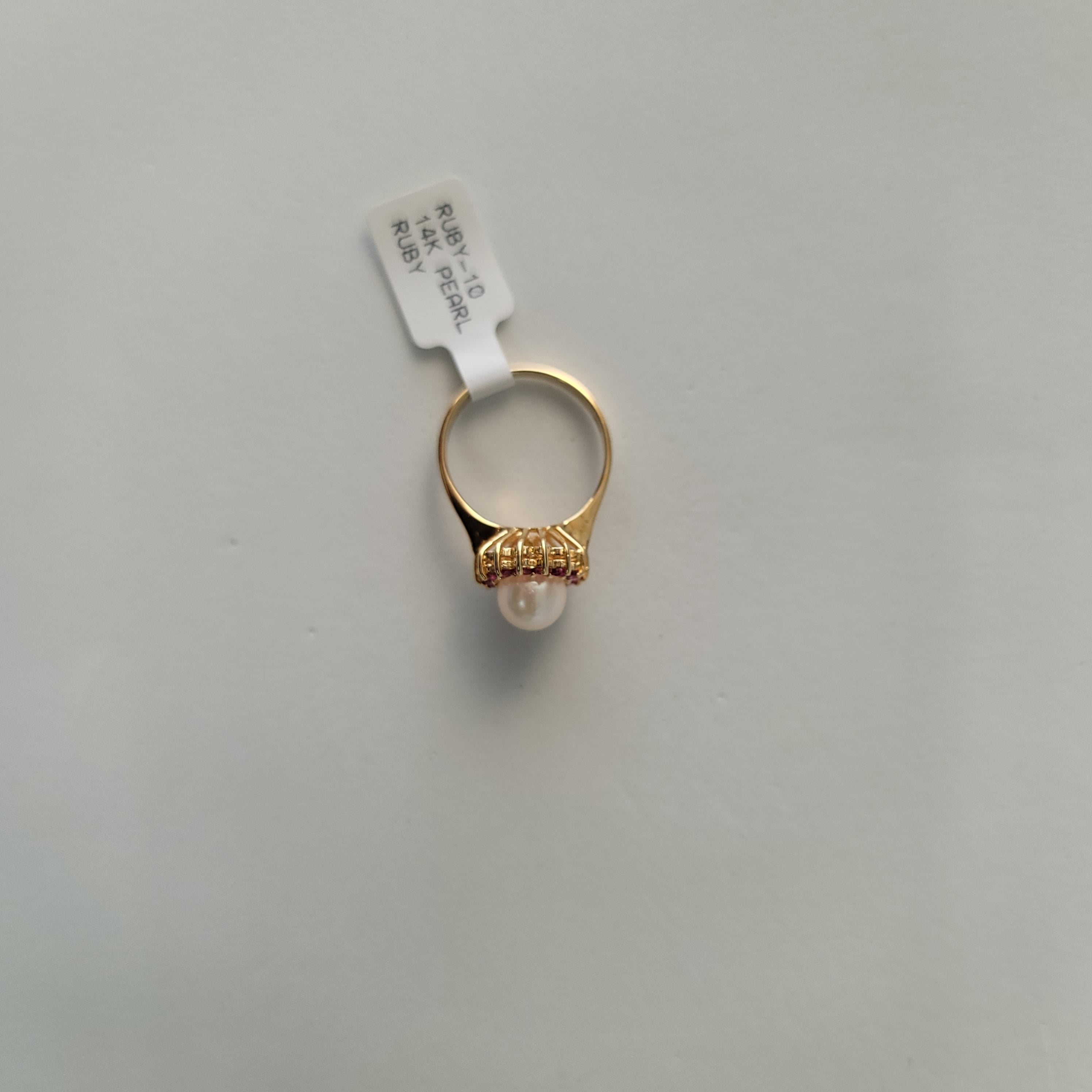 Freshwater Pearl & Ruby Halo Ring 14k Yellow Gold