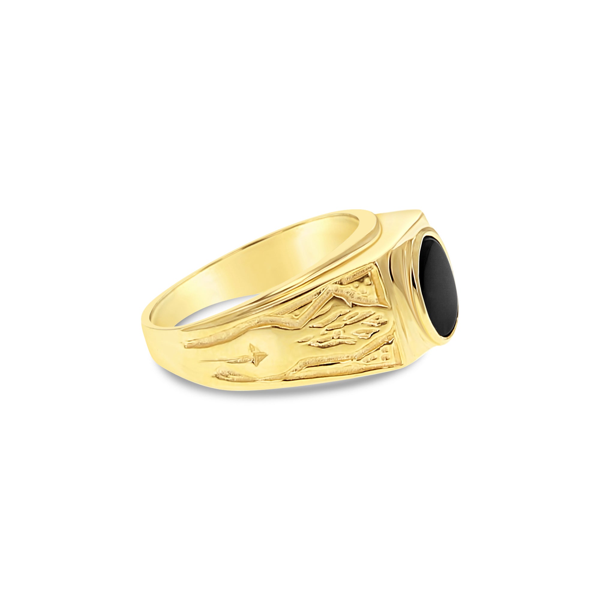 Anillo con sello de ónix ovalado en oro amarillo de 14 k