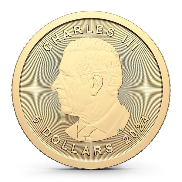 Collar con moneda de hoja de arce canadiense de oro fino de 1/10 oz con bisel de cuerda