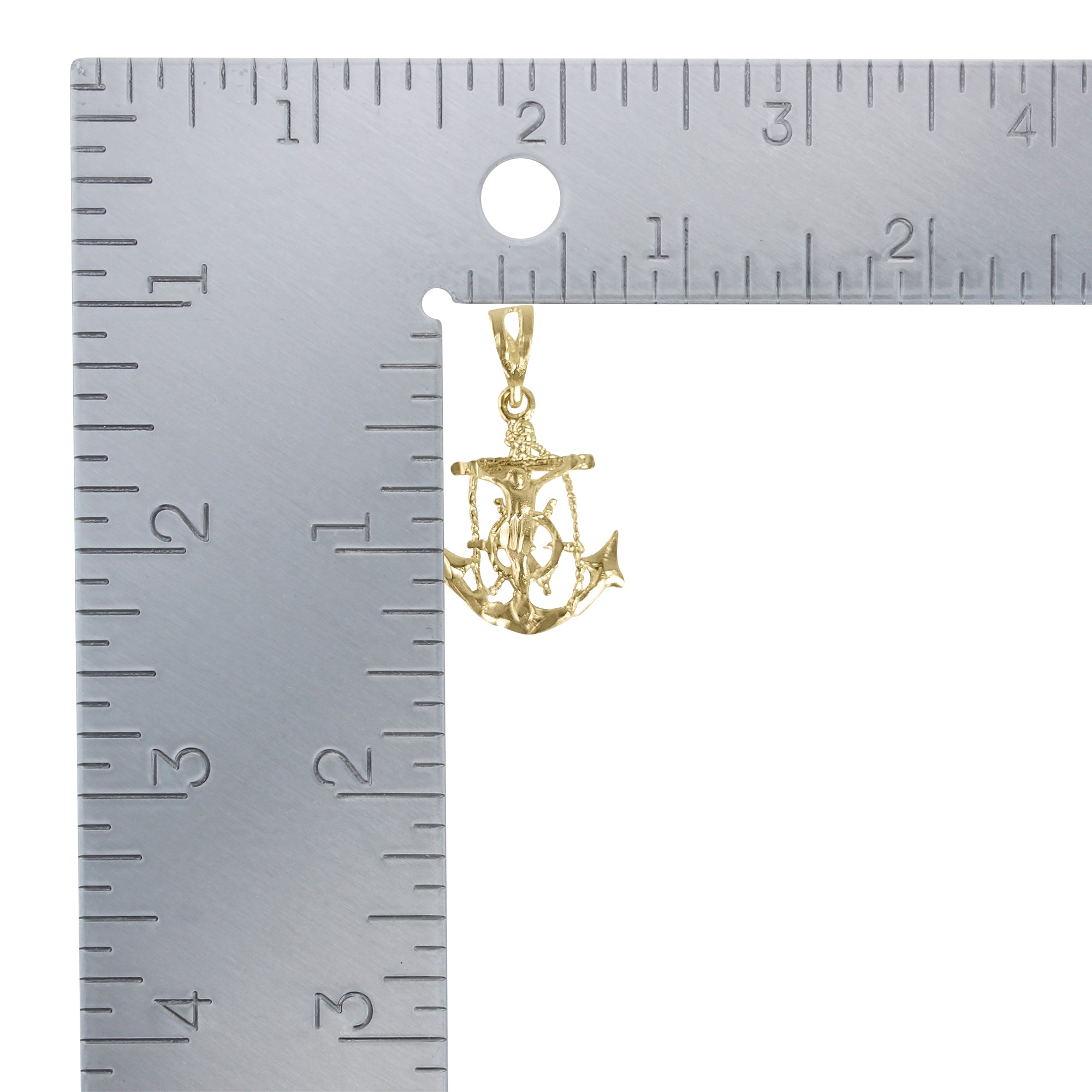 Crucifix Cross on Anchor with Diamond Cuts 14k Yellow Gold