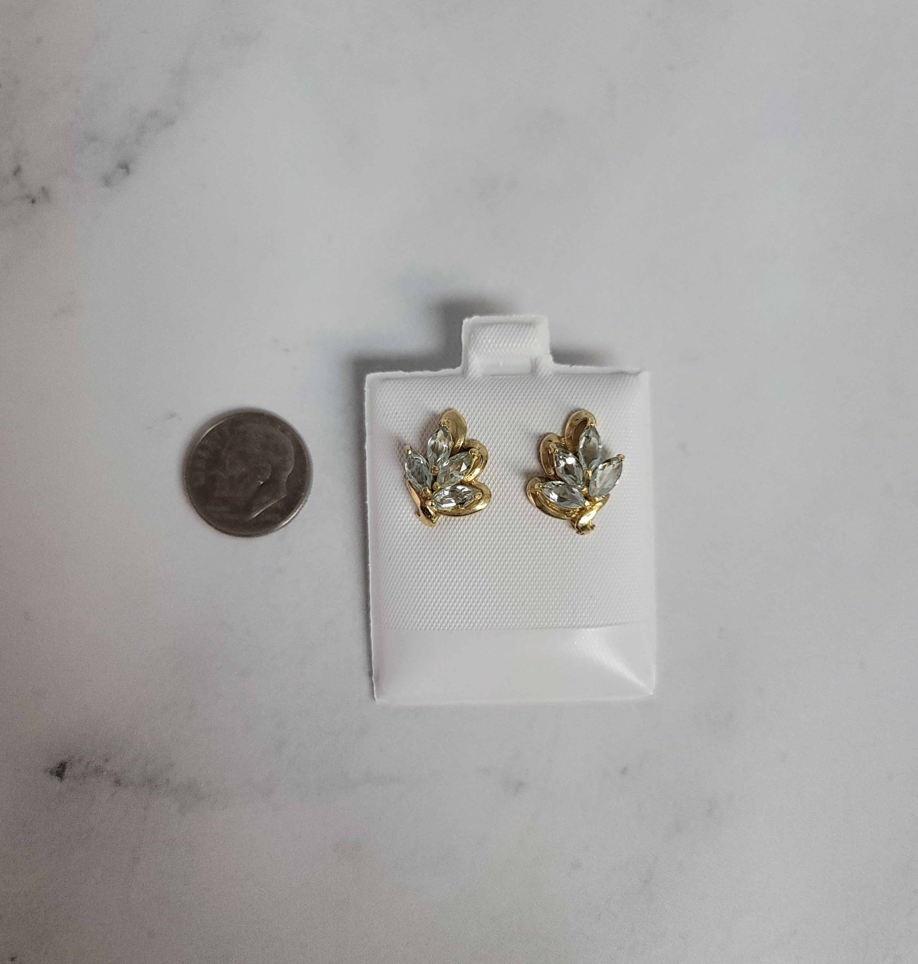 Cluster Aquamarine Earrings 14k Yellow Gold