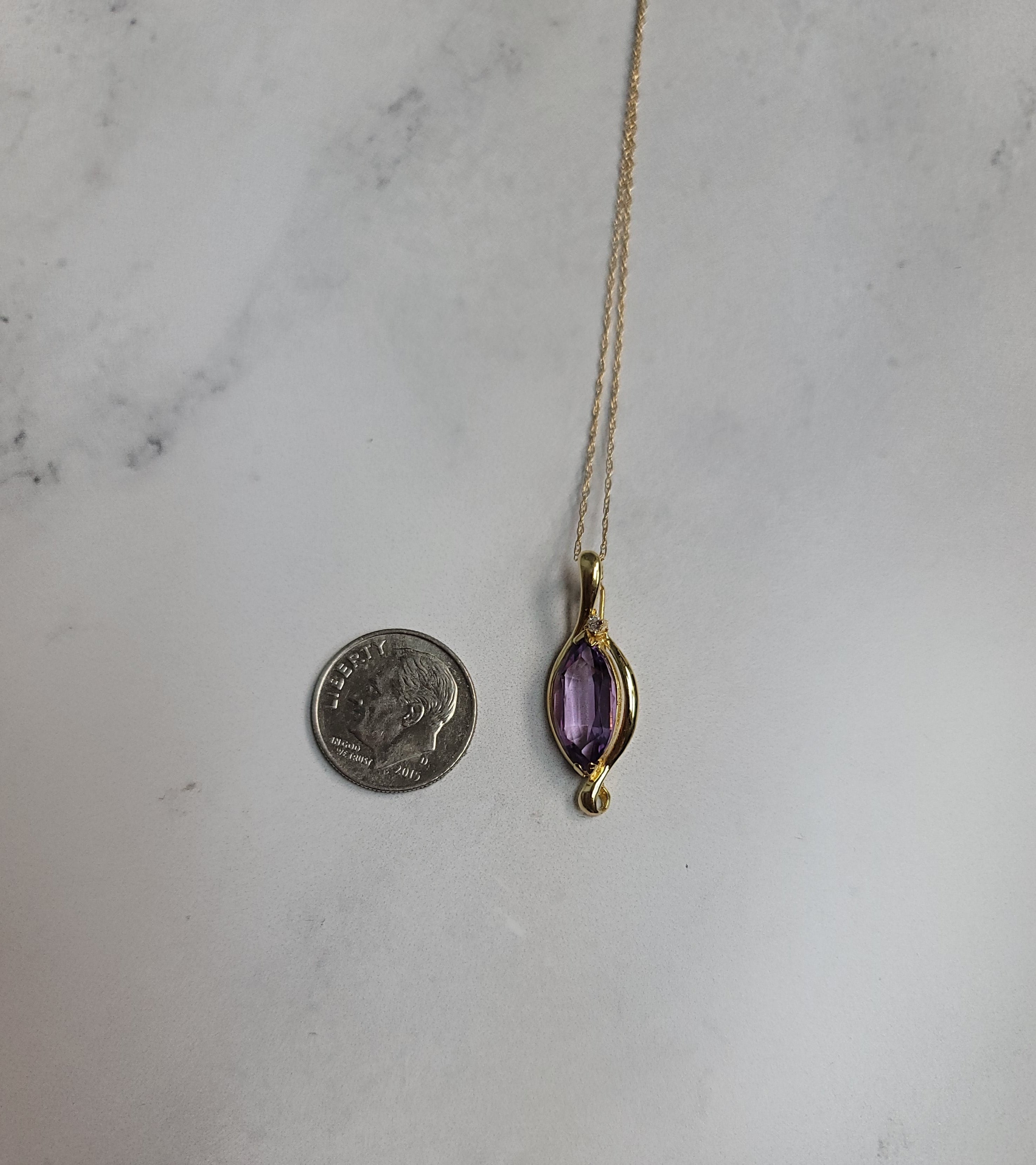 Marquise Amethyst & Diamond Necklace 14k Yellow Gold