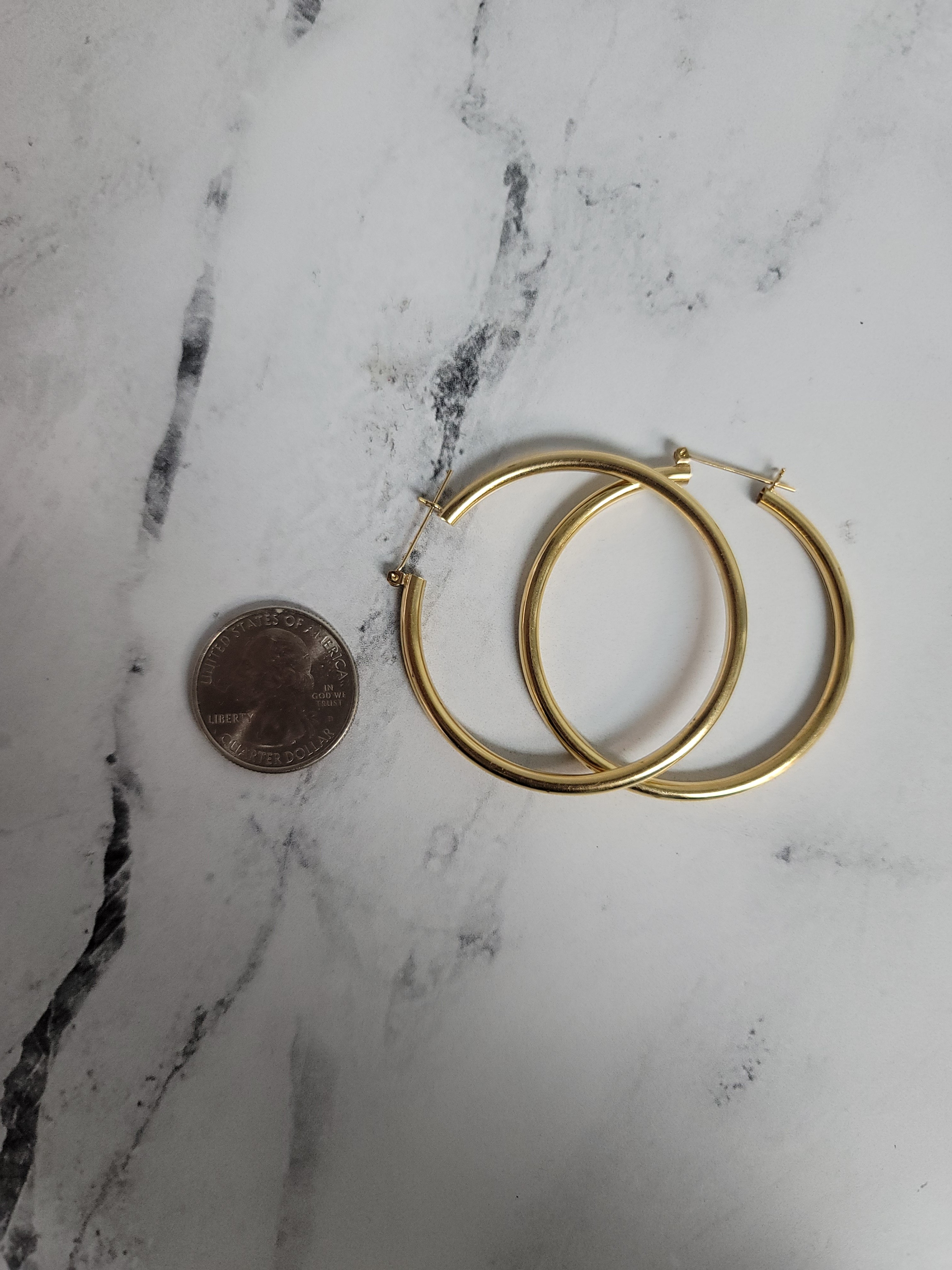 2.5 Inch Polished Classic 14k Yellow Gold Hoops