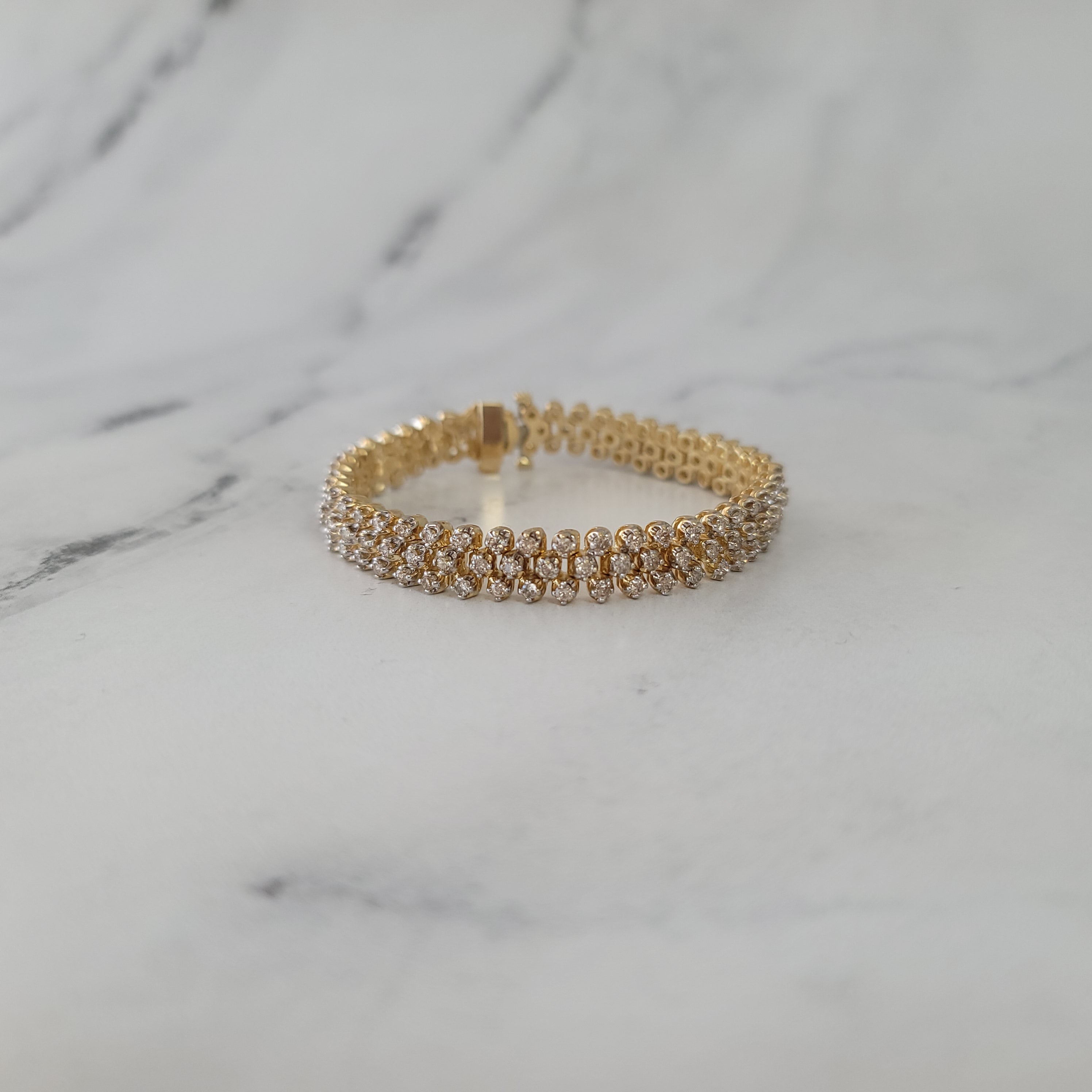 Three Row Diamond Cluster Tennis Bracelet 4.05cttw 14k Yellow Gold