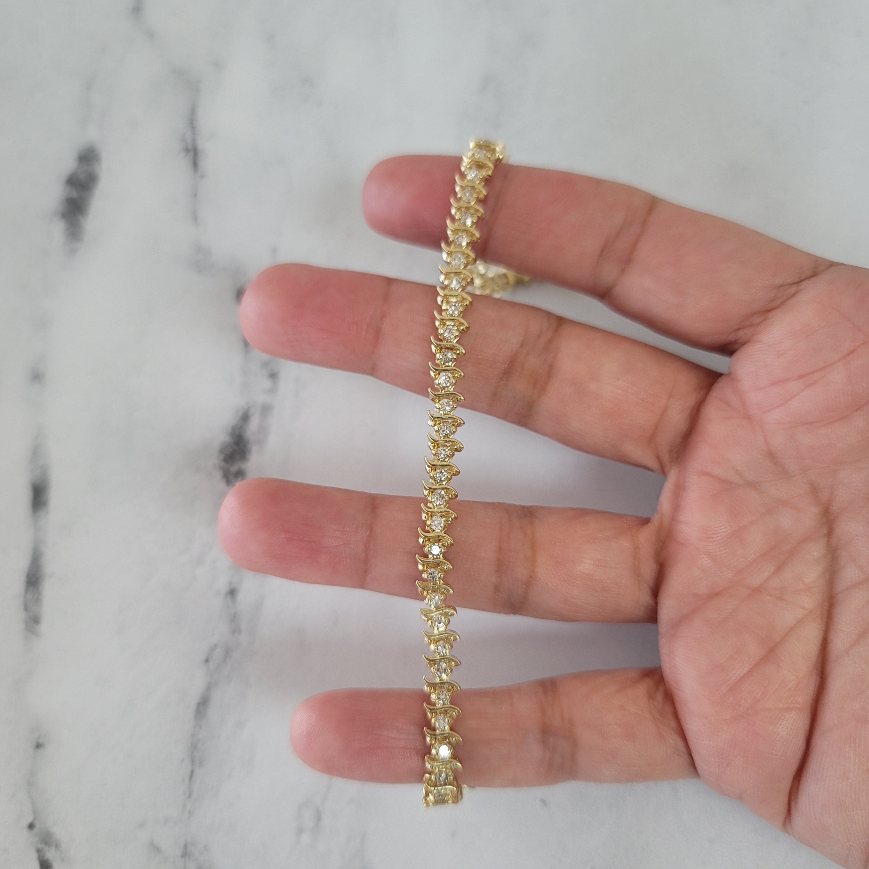 S Style Diamond Tennis Bracelet 2.50cttw 14k Yellow Gold