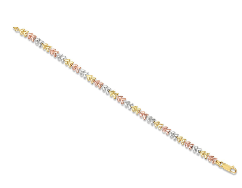 Bracelet en or jaune, blanc et rose avec motif de feuilles et diamants taillés