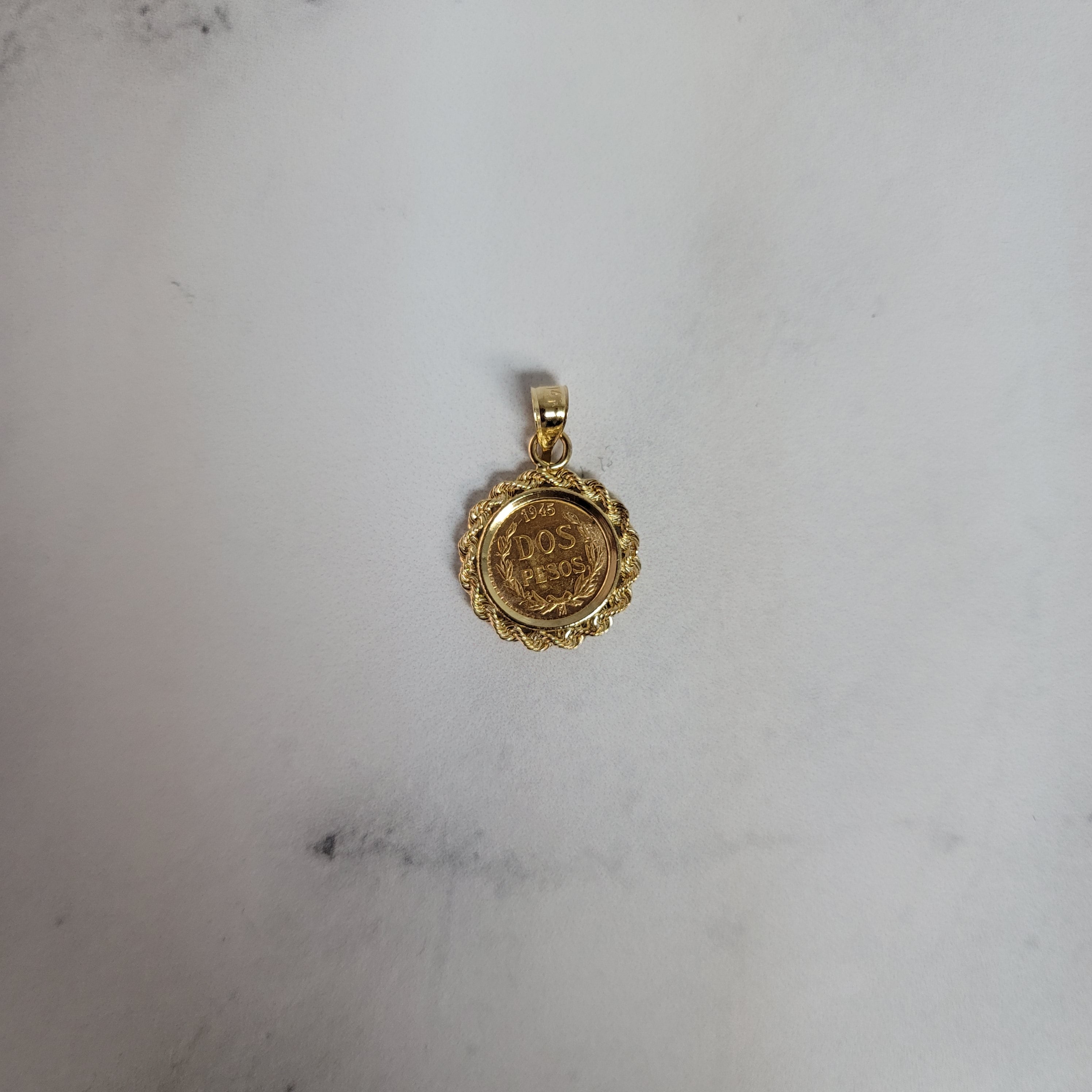 Vintage Dos Pesos Necklace with Rope Bezel