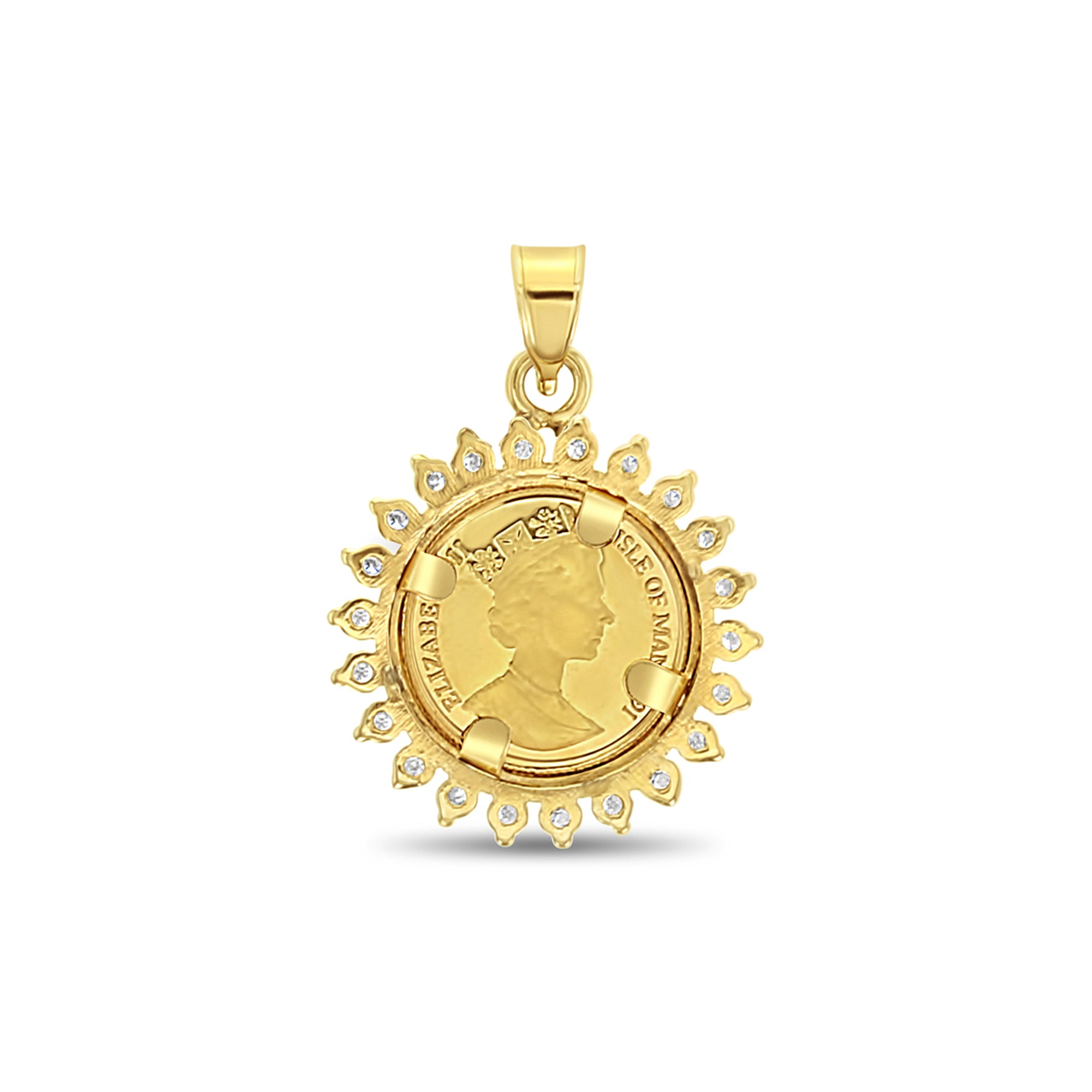 Collar con moneda de oro fino y halo de diamantes de la Isla de Man