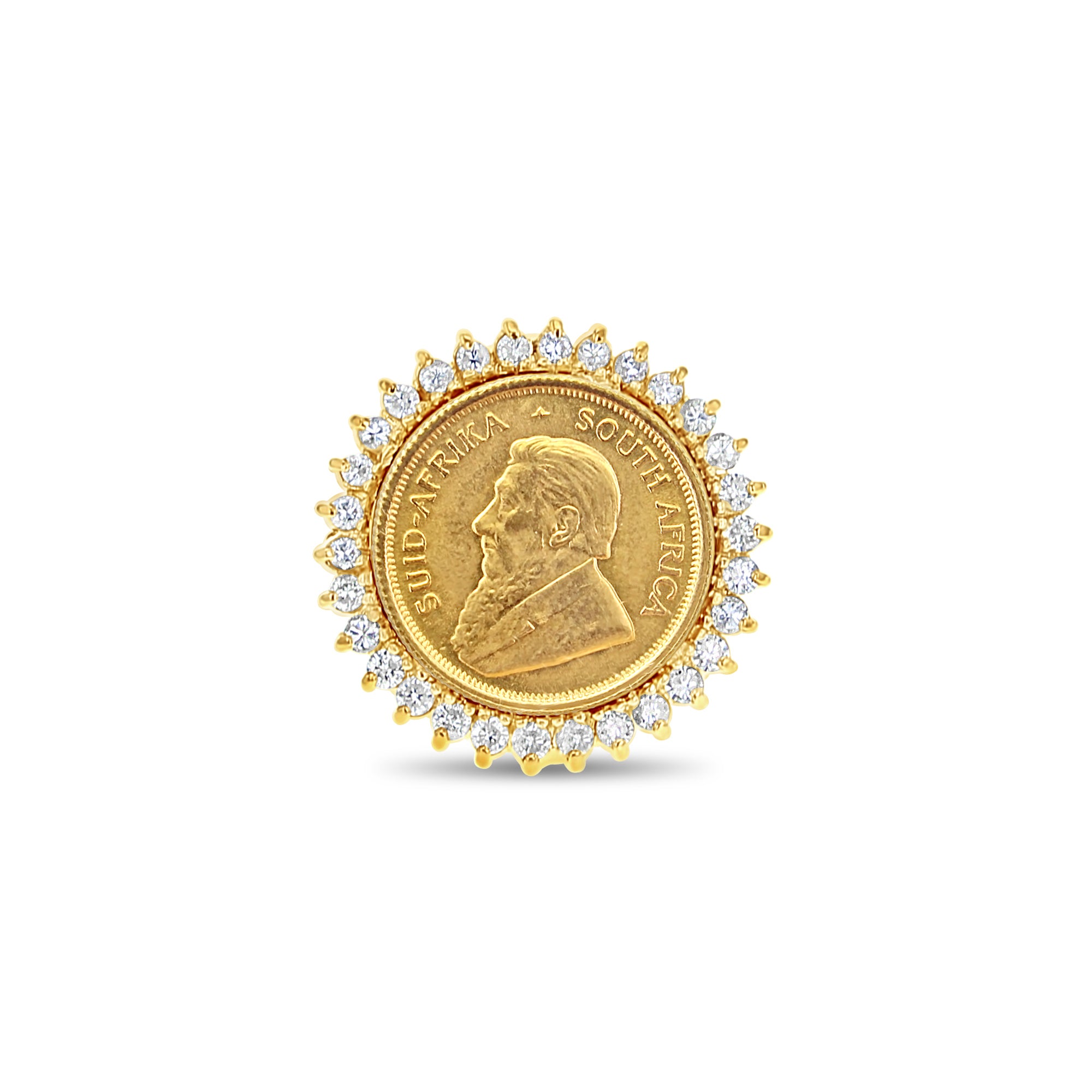 Bague en pièce de monnaie sud-africaine avec halo de diamants .66cttw