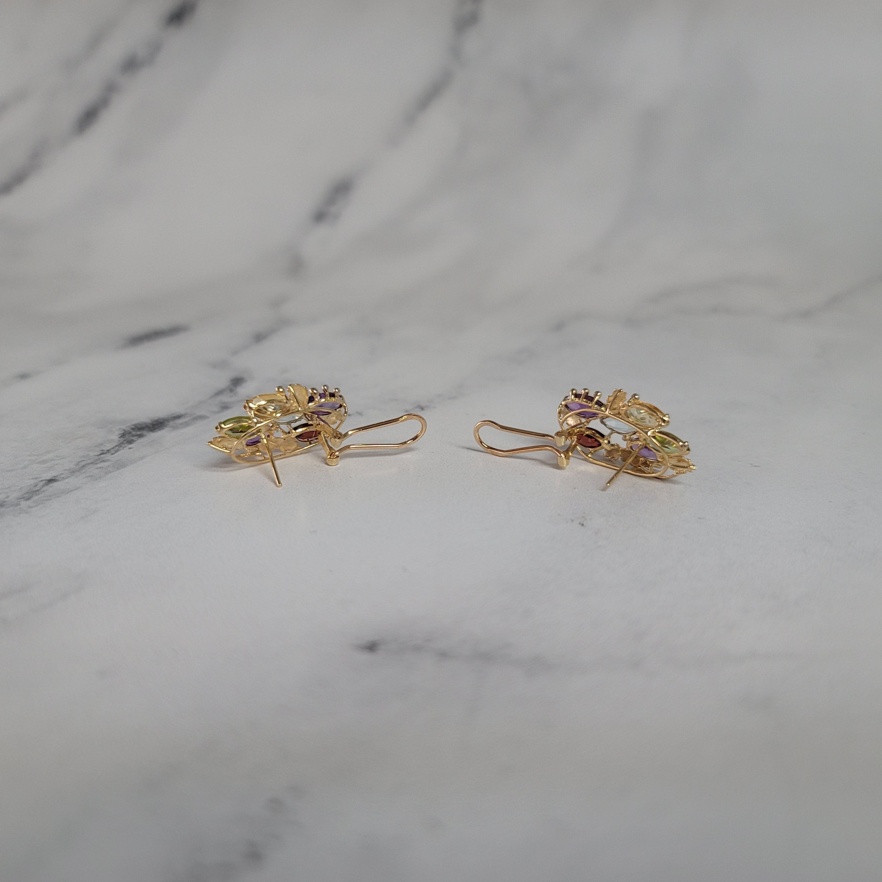 Marquise Shaped Colorful Multi-stone Clip on Earrings 5.00cttw Blue Topaz, Citrine, Amethyst, Garnet, Peridot 14k Yellow Gold