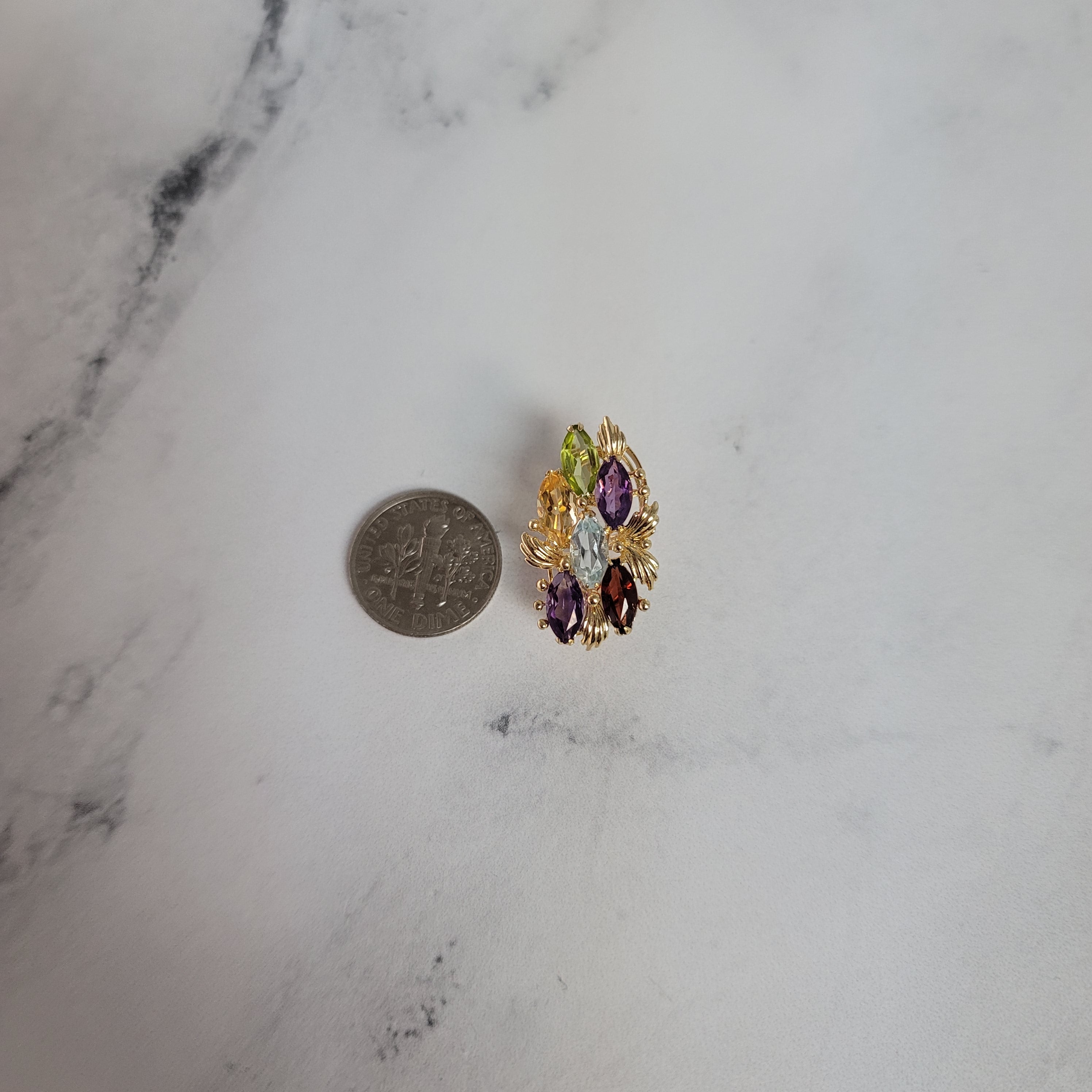 Marquise Shaped Colorful Multi-stone Clip on Earrings 5.00cttw Blue Topaz, Citrine, Amethyst, Garnet, Peridot 14k Yellow Gold