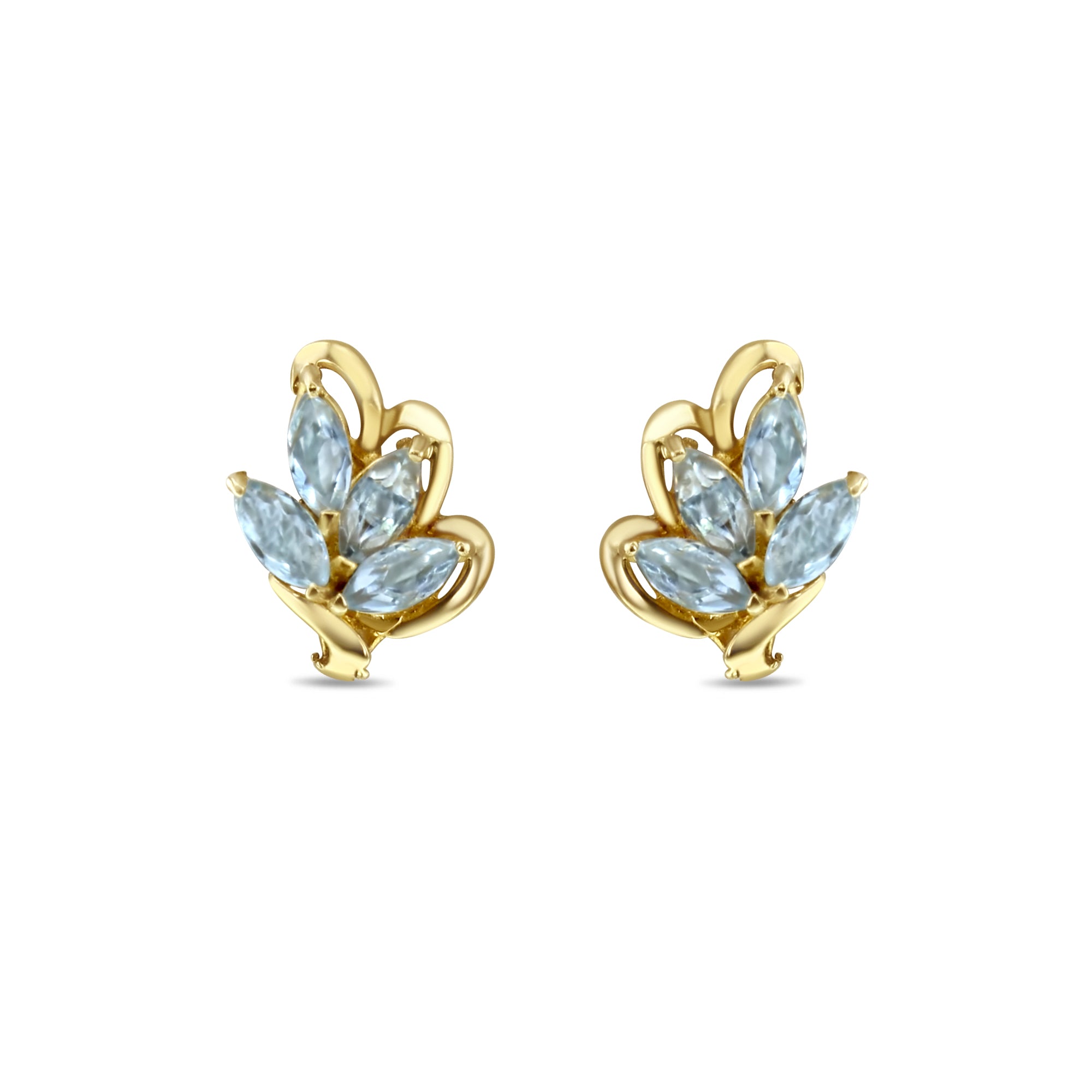 Cluster Aquamarine Earrings 14k Yellow Gold