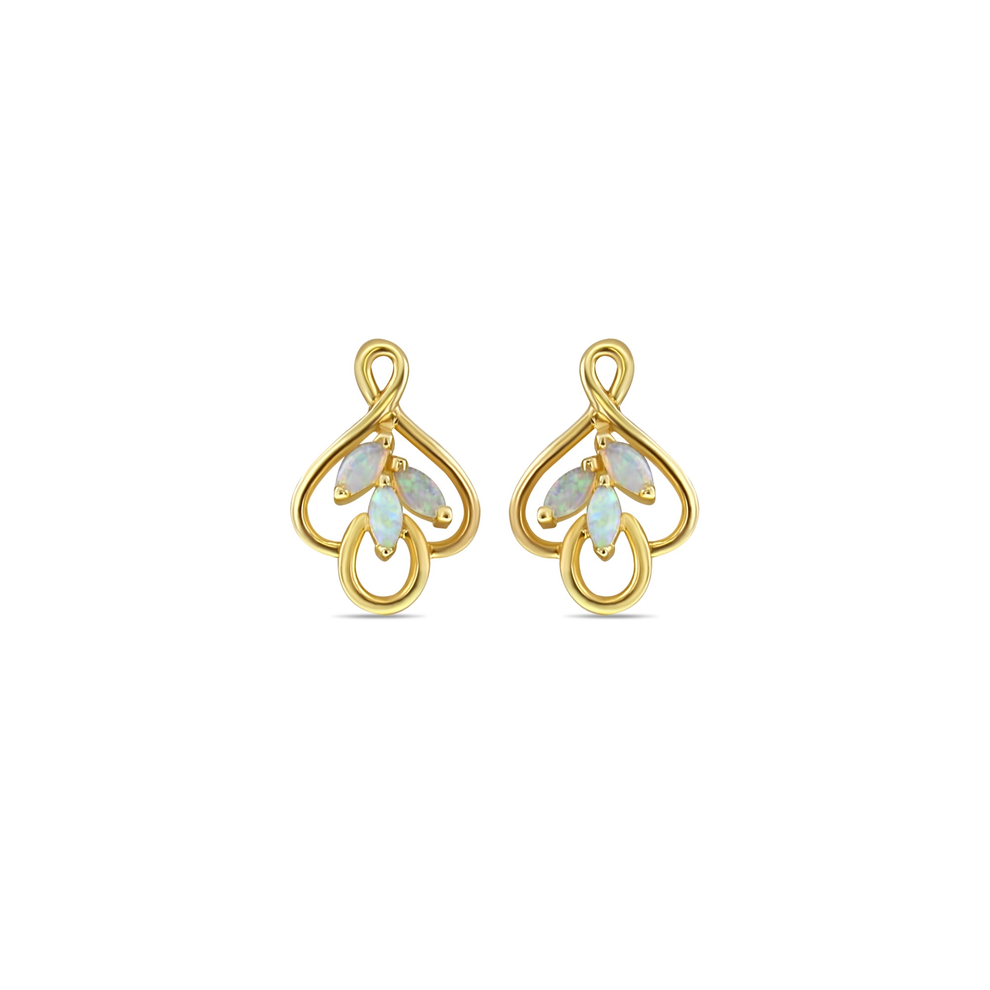 Boucles d'oreilles marquise en or jaune 14 carats avec opale