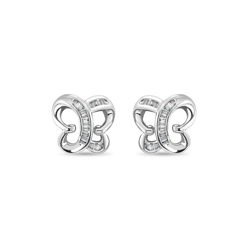 Pendientes de diamantes con forma de mariposa y baguette en oro blanco de 18 k