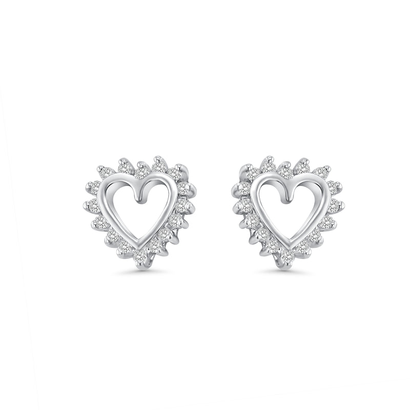 Heart Shaped Cutout Diamond Studs .25cttw 14k White Gold