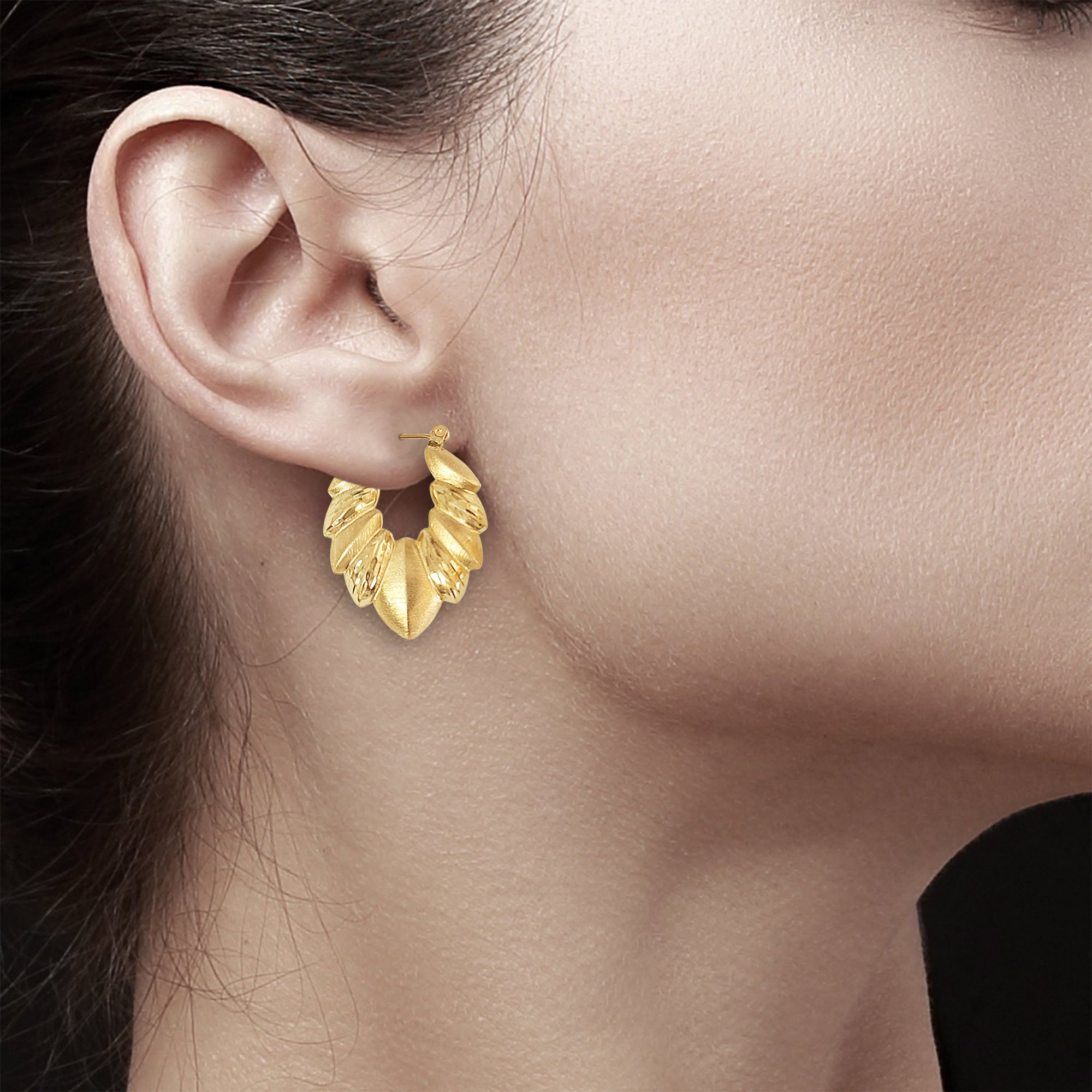Vintage Shrimp Creole Earrings with Matte & Diamond Cut Finish 14k Yellow Gold - Queen of Gemz