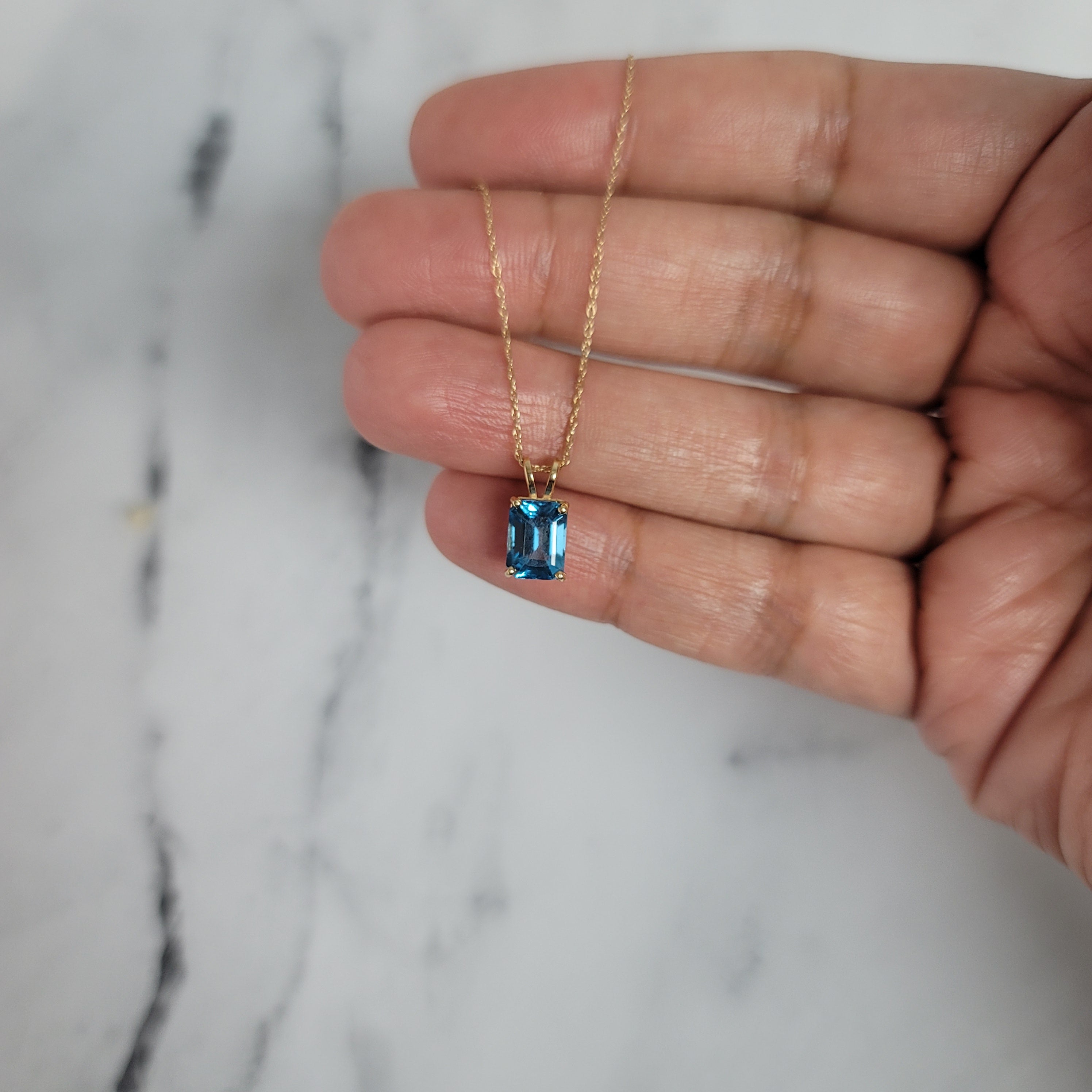 Emerald Cut London Blue Topaz Pendant 14k Yellow Gold