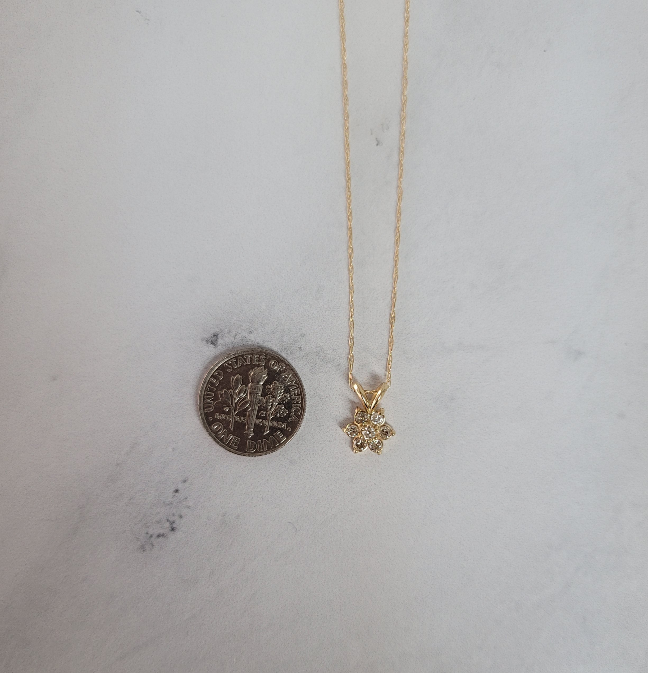Flower Shaped Diamond Necklace .25cttw 14k Yellow Gold