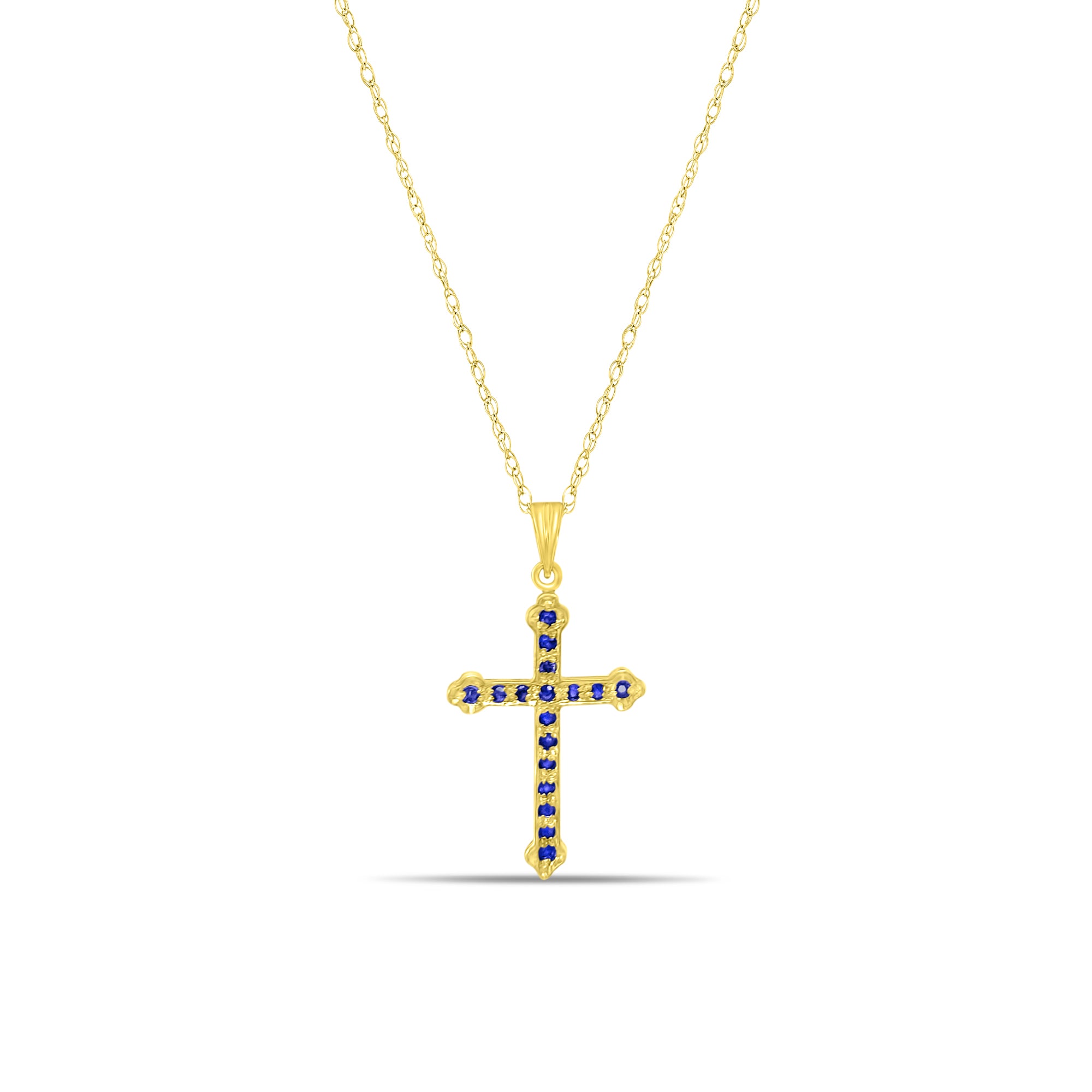 Sapphire Gold Cross Necklace 14k Yellow Gold