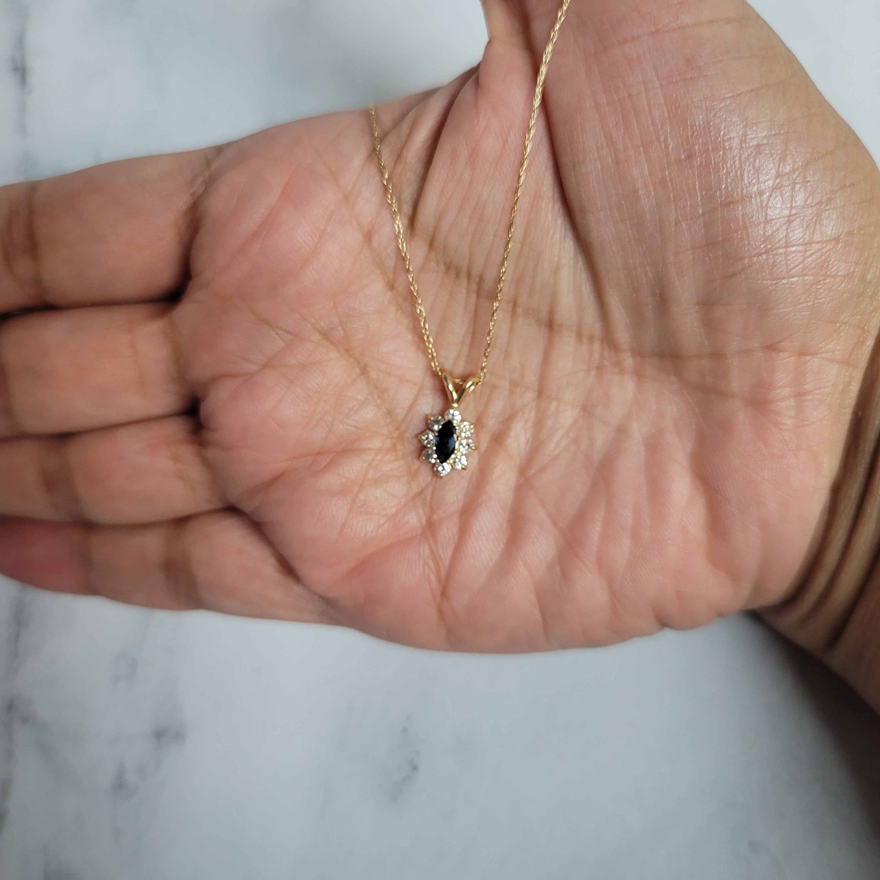 Marquise Sapphire with Diamond Halo .75cttw 14k Yellow Gold