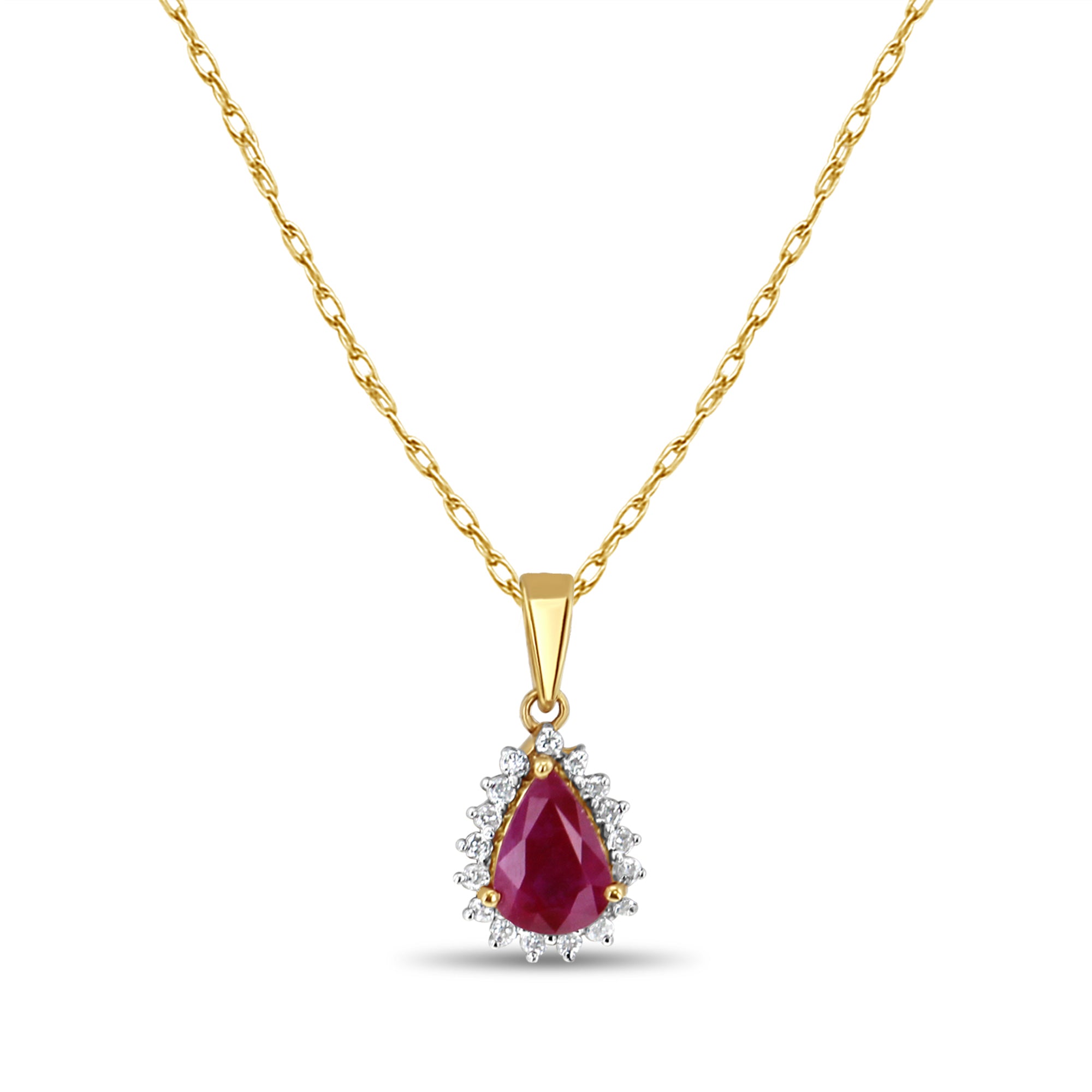 Pear Shaped Ruby Diamond Halo Necklace