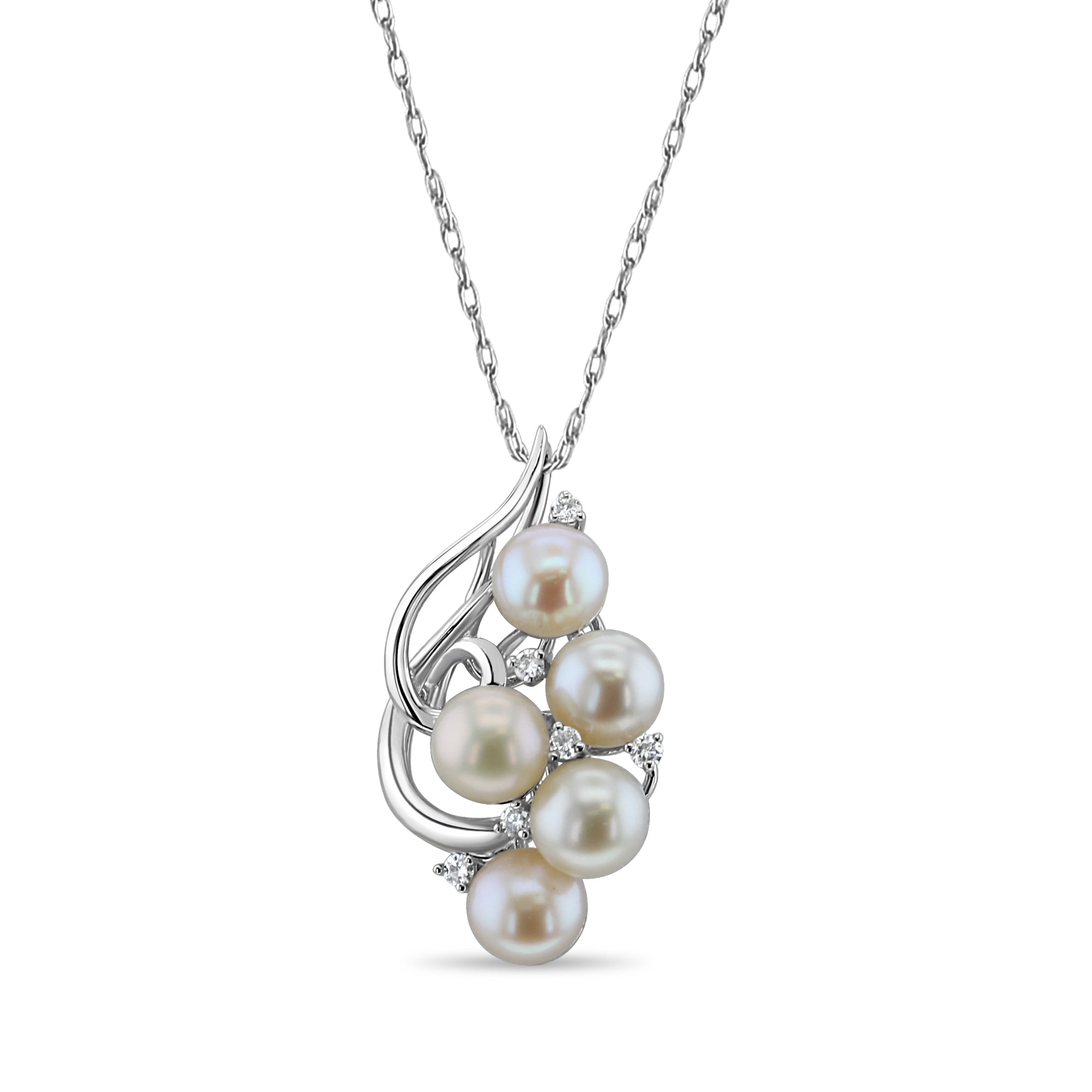 Freshwater Pink Pearl with Diamond Accent Necklace 14k White Gold