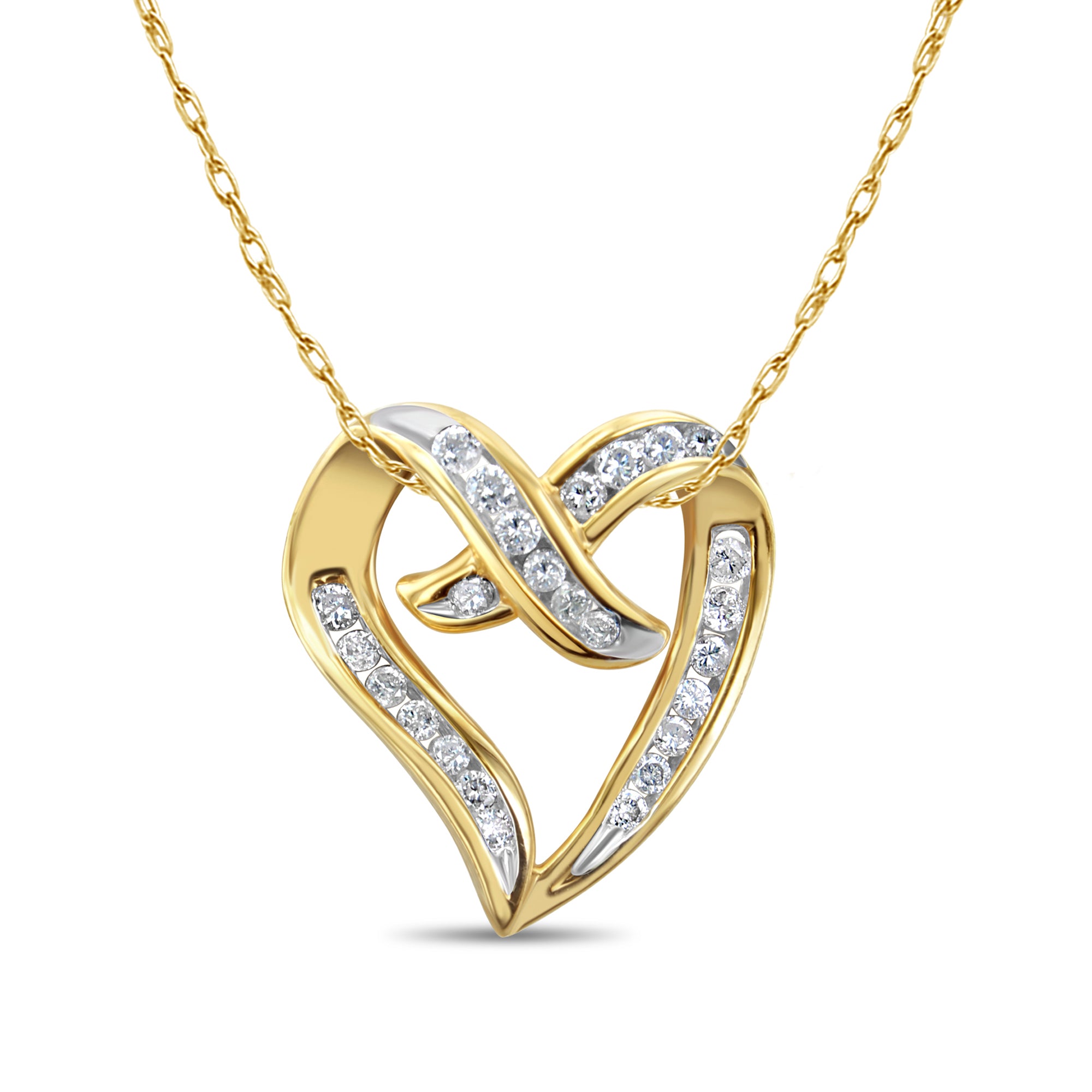 Pendentif coeur flottant en diamant 0,50 ct en or jaune 14 carats
