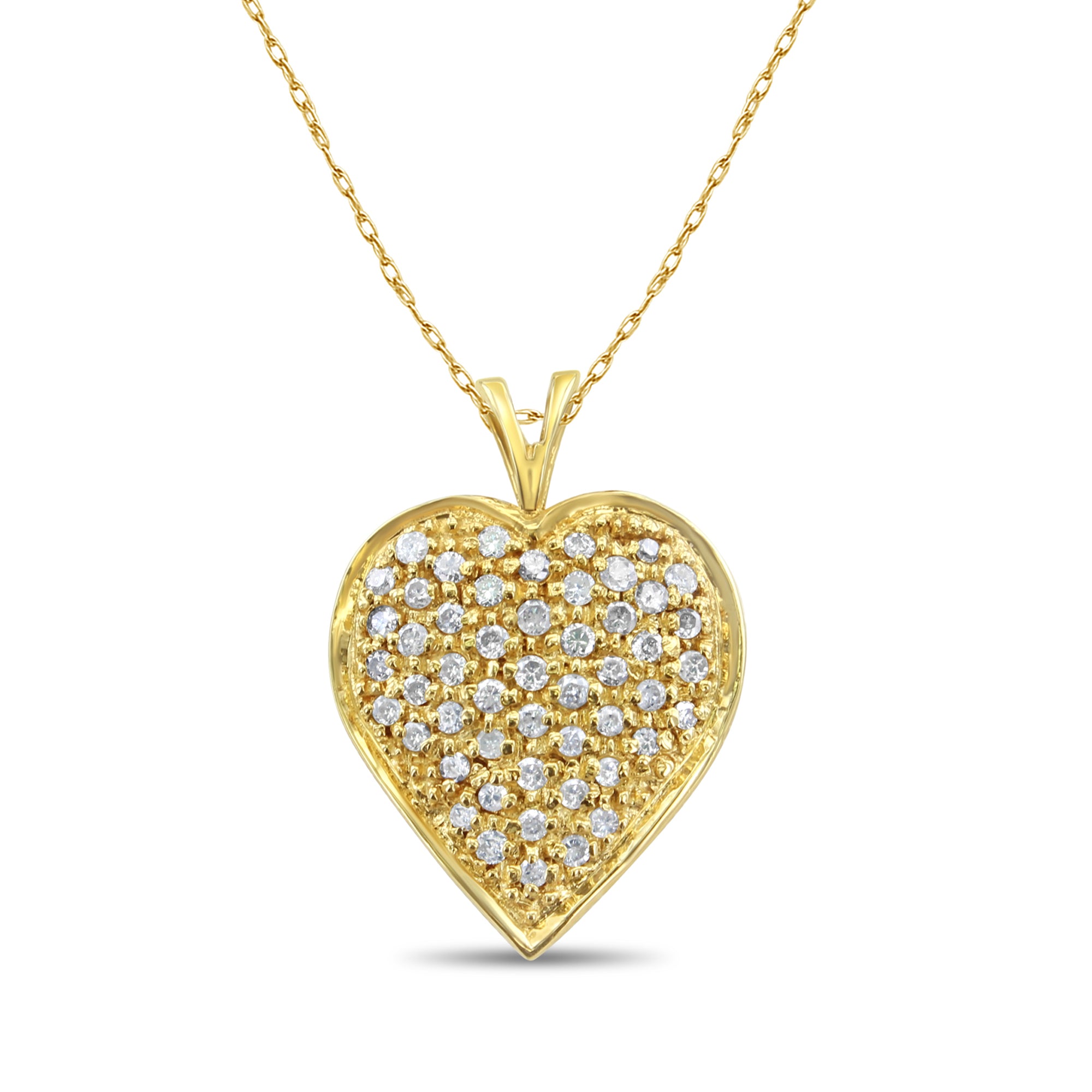 Collier en or jaune 14 carats avec cœur pavé et incrusté de diamants 0,46 ct