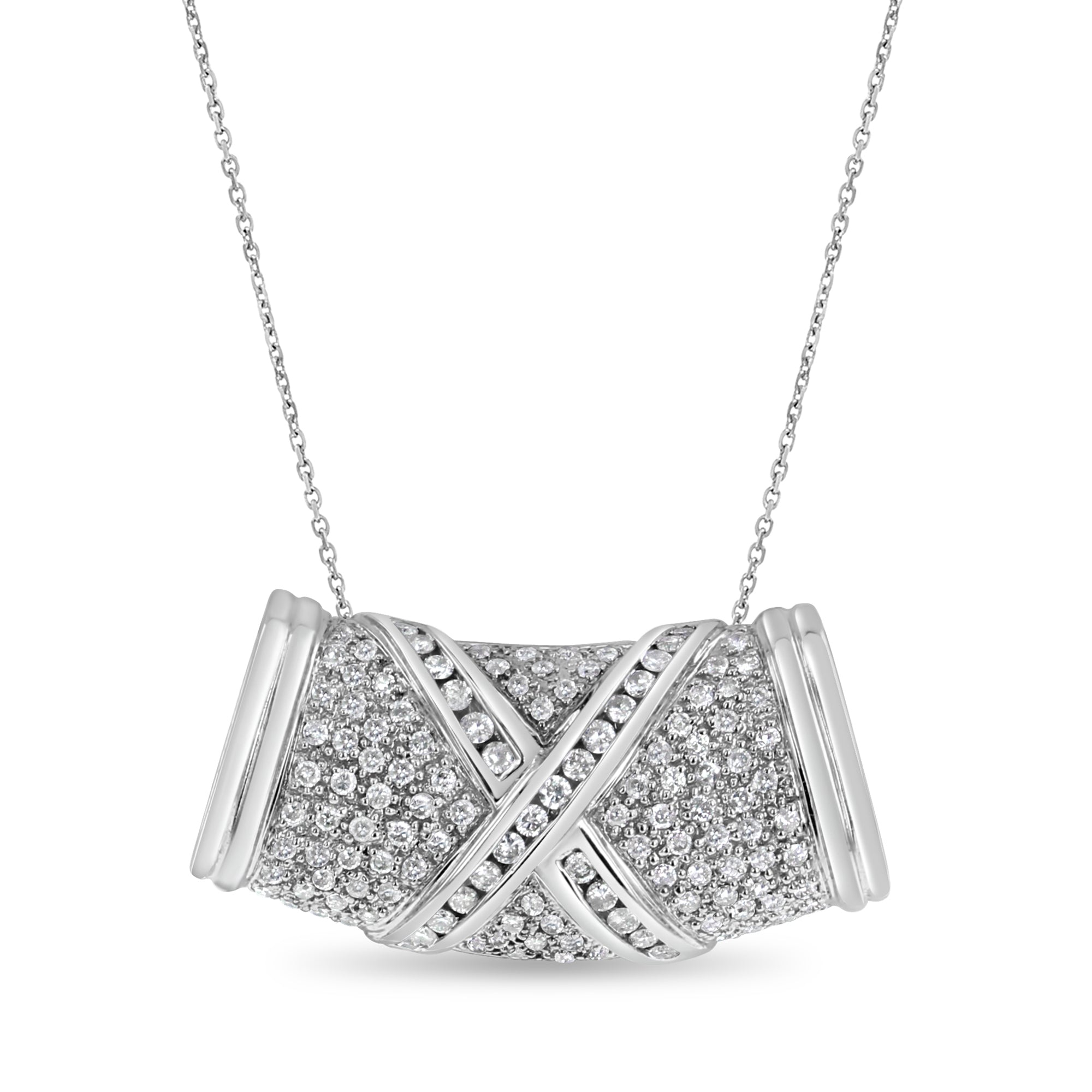 Collier coulissant rond pavé de diamants 1,50 ct en or blanc 14 carats