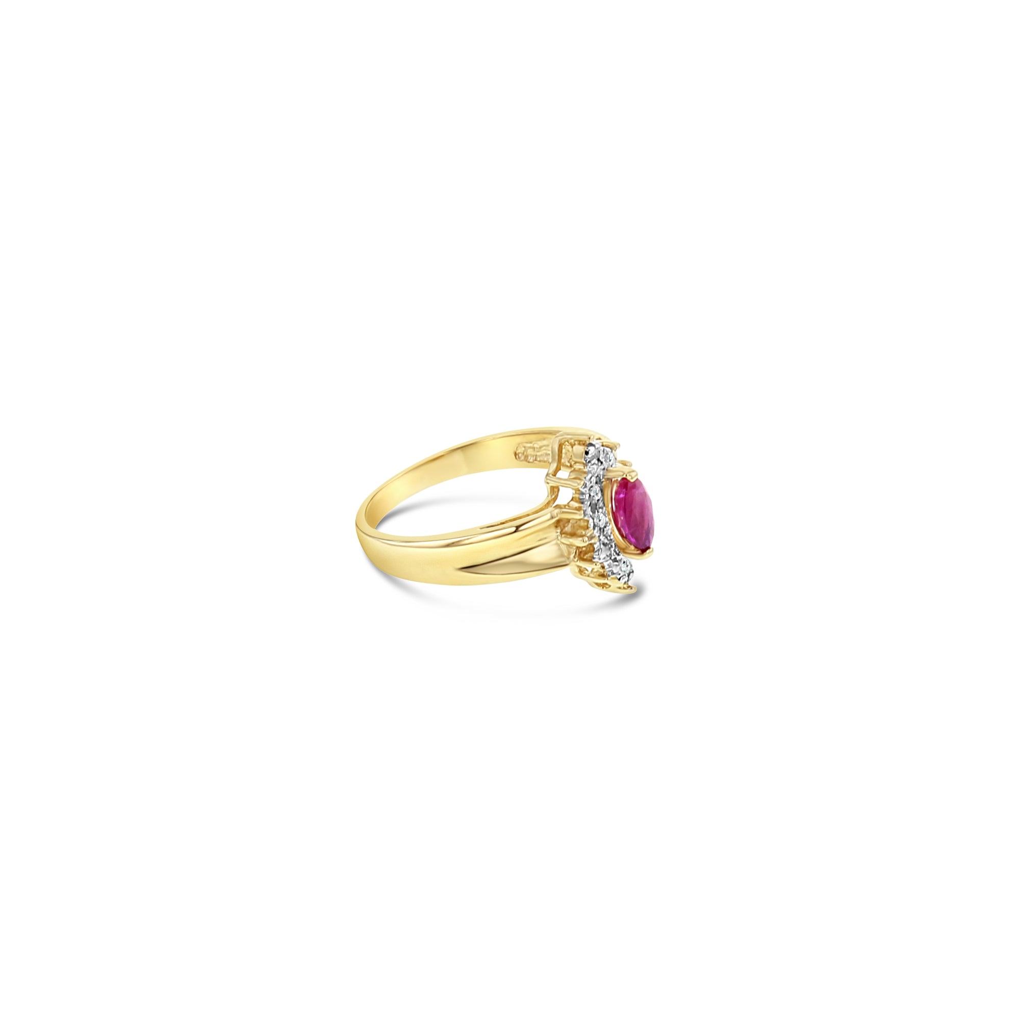 Marquise Ruby with Diamond Halo Ring .50cttw 10k Yellow Gold