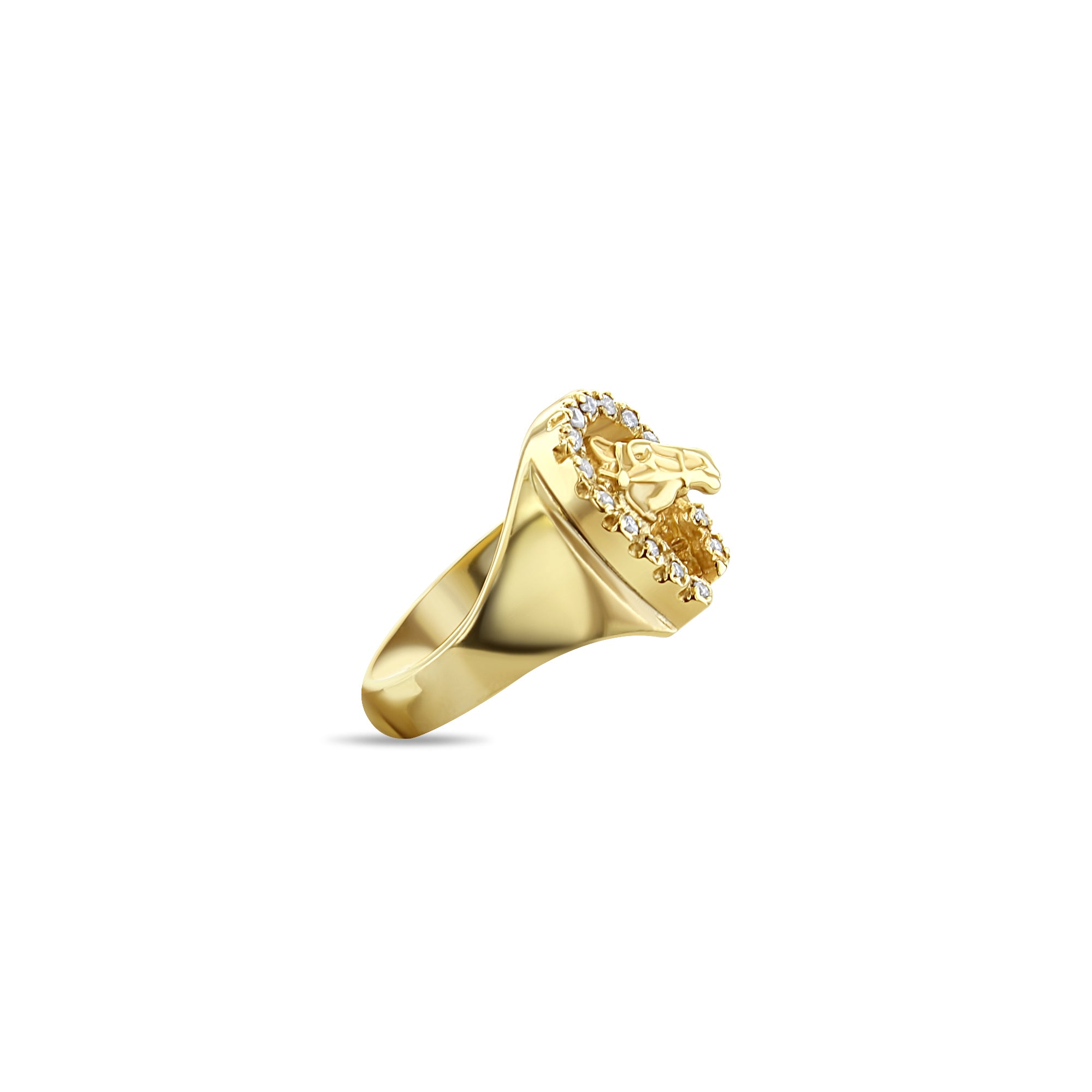 Herradura de diamante de 1/3 ct con cabeza de caballo en oro amarillo de 14 k