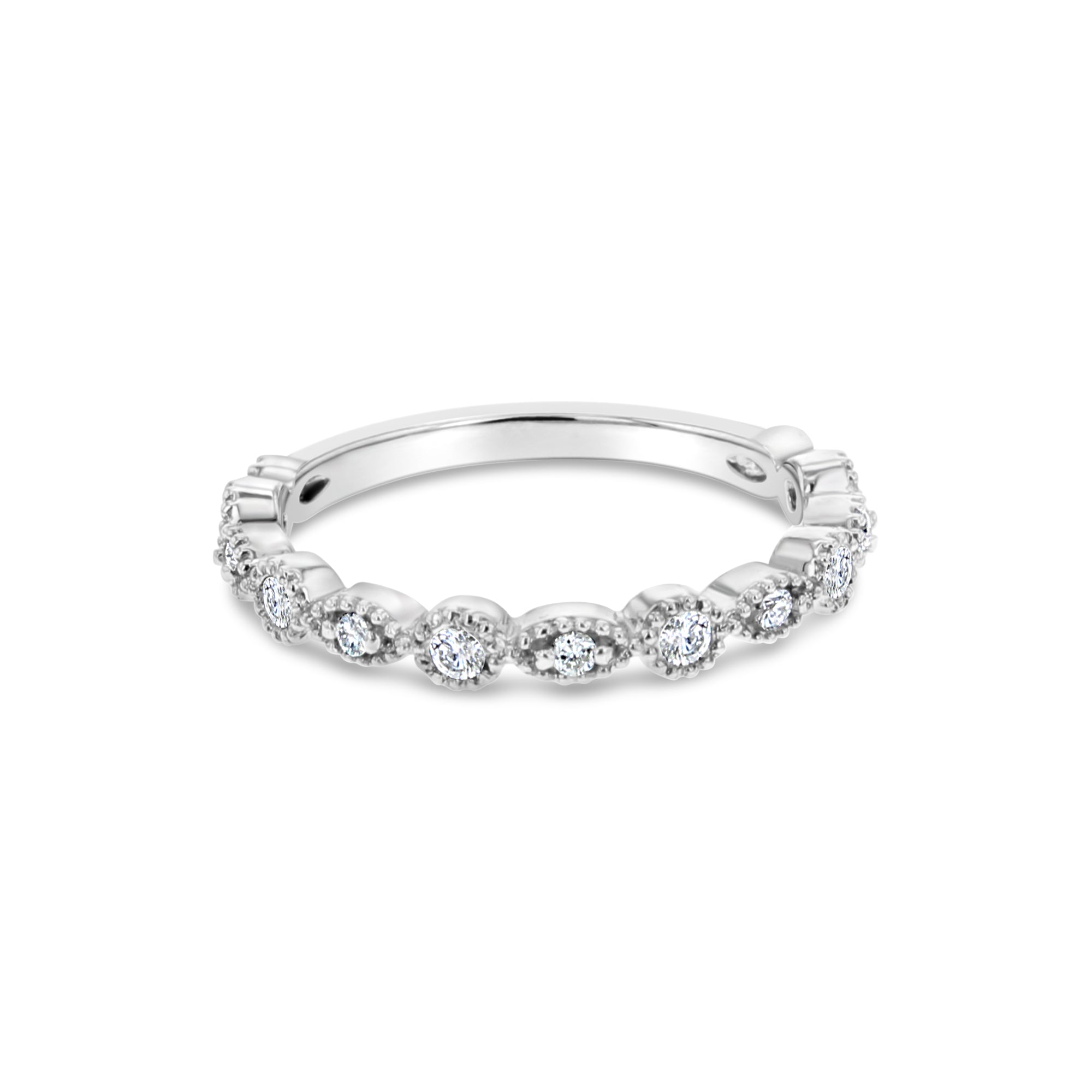 Bague empilable en or blanc, rose et jaune 14 carats avec diamants sertis de perles, 30 ct