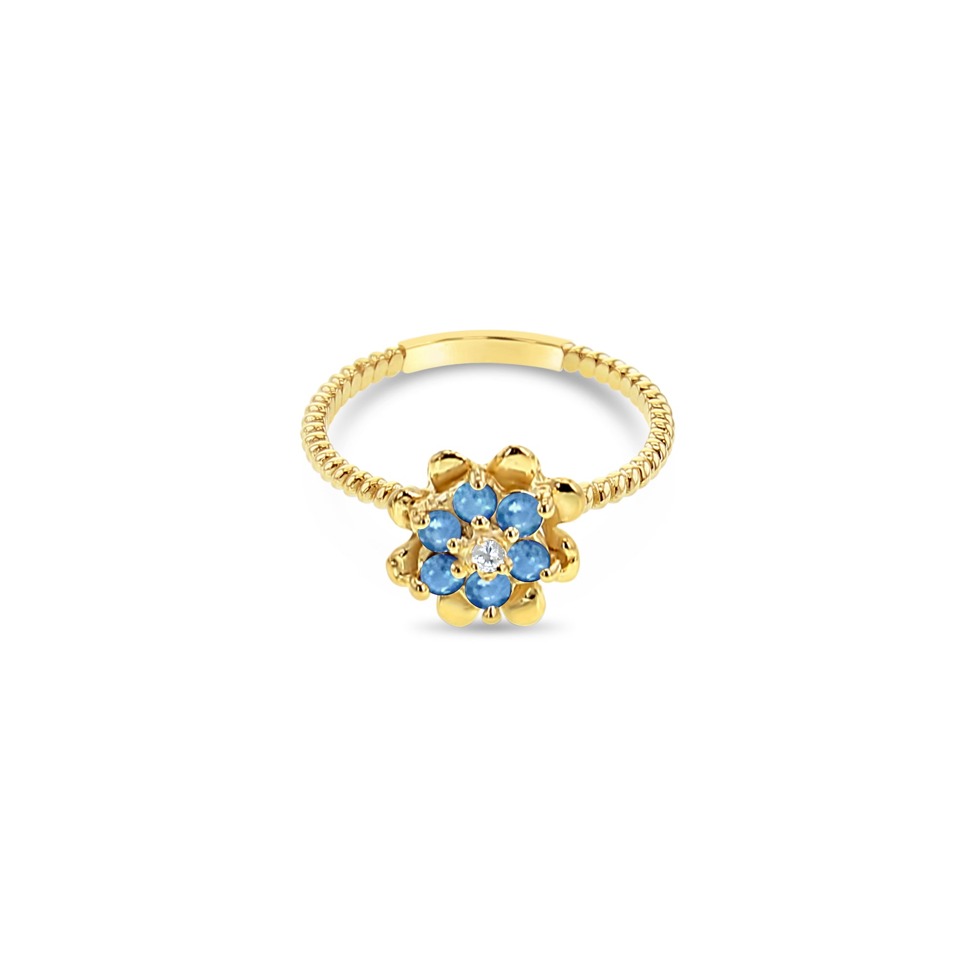 Anillo de tulipán pequeño con piedra preciosa personalizado en oro amarillo de 14 k