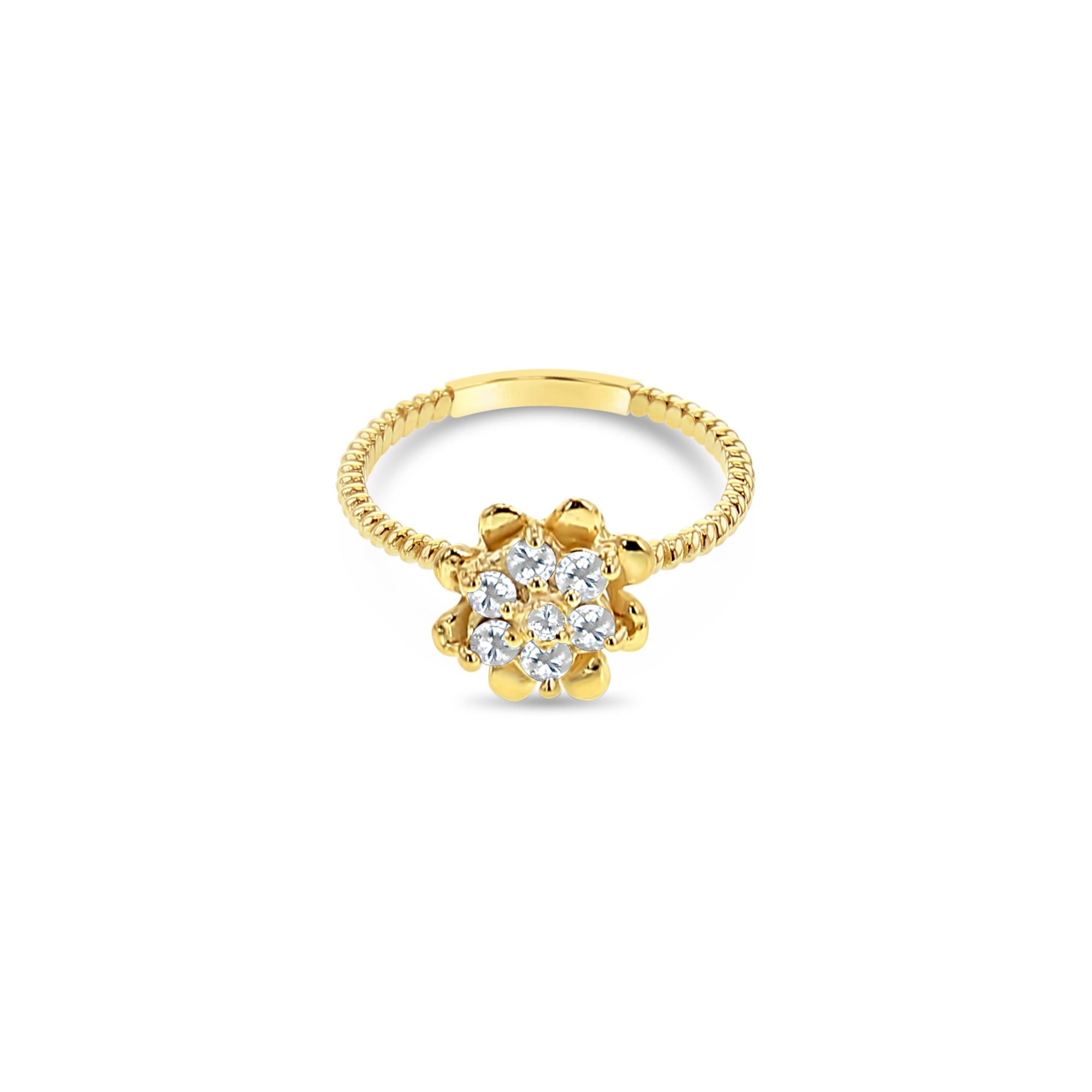 Anillo de tulipán pequeño con piedra preciosa personalizado en oro amarillo de 14 k