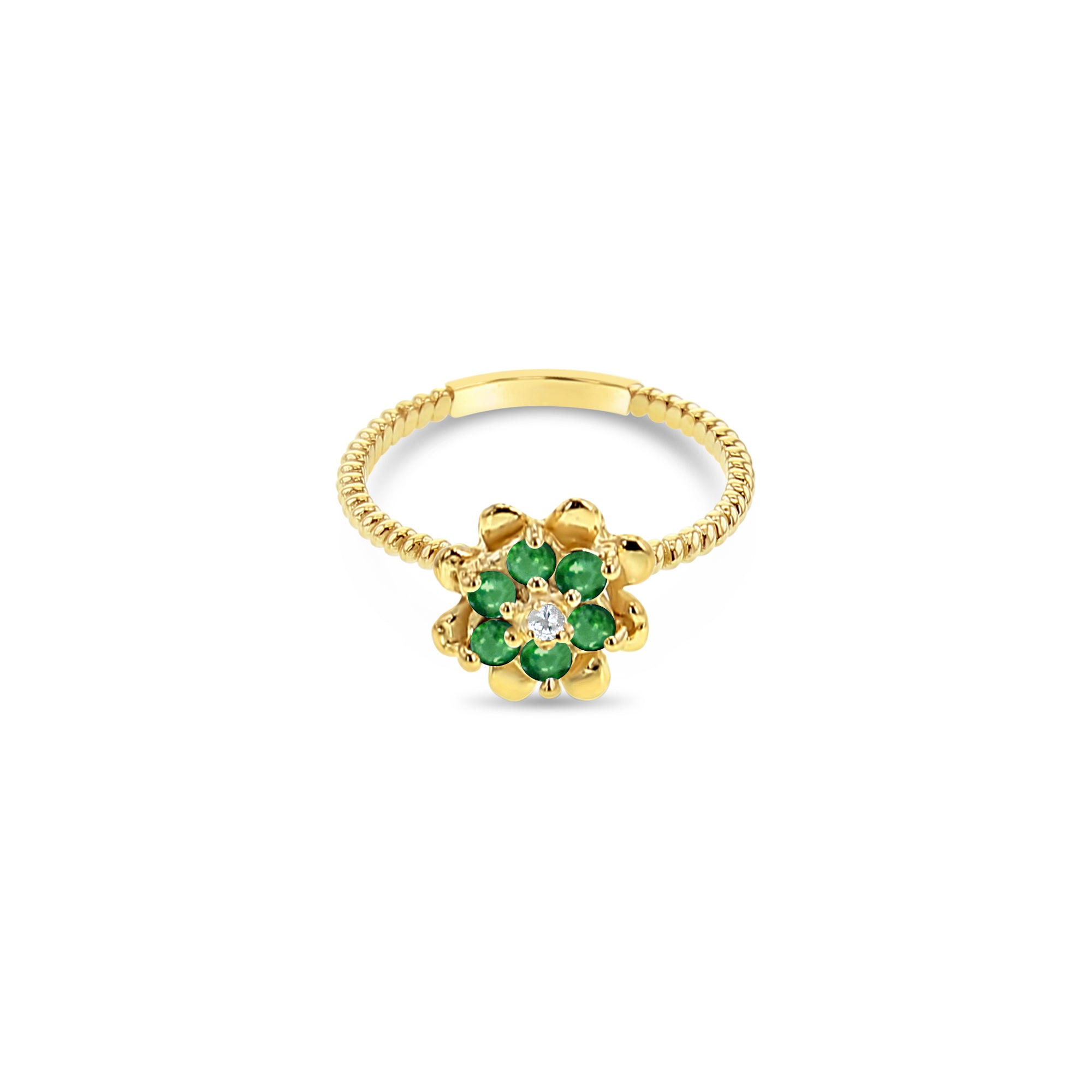 Anillo de tulipán pequeño con piedra preciosa personalizado en oro amarillo de 14 k