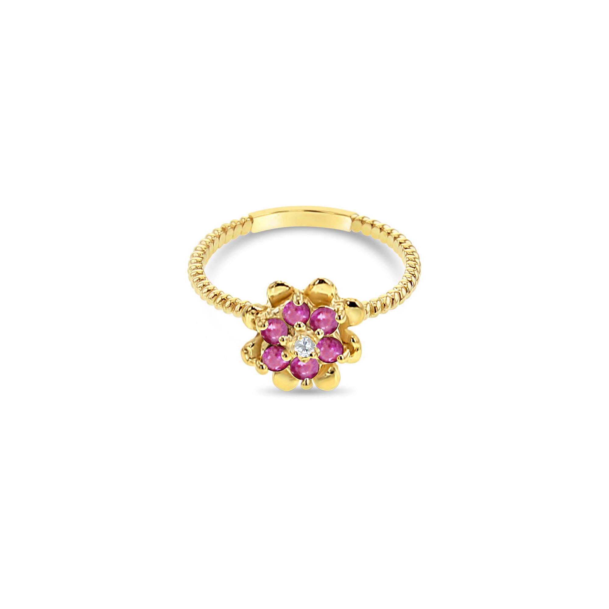 Anillo de tulipán pequeño con piedra preciosa personalizado en oro amarillo de 14 k