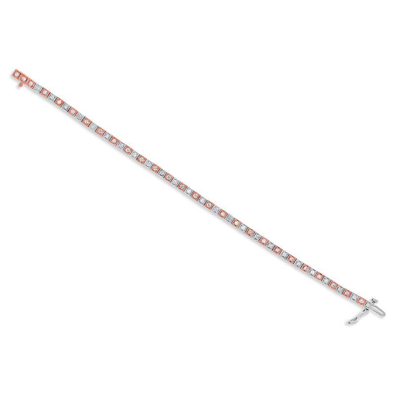 Pulsera de tenis con diamantes en oro blanco y rosa de 18 quilates