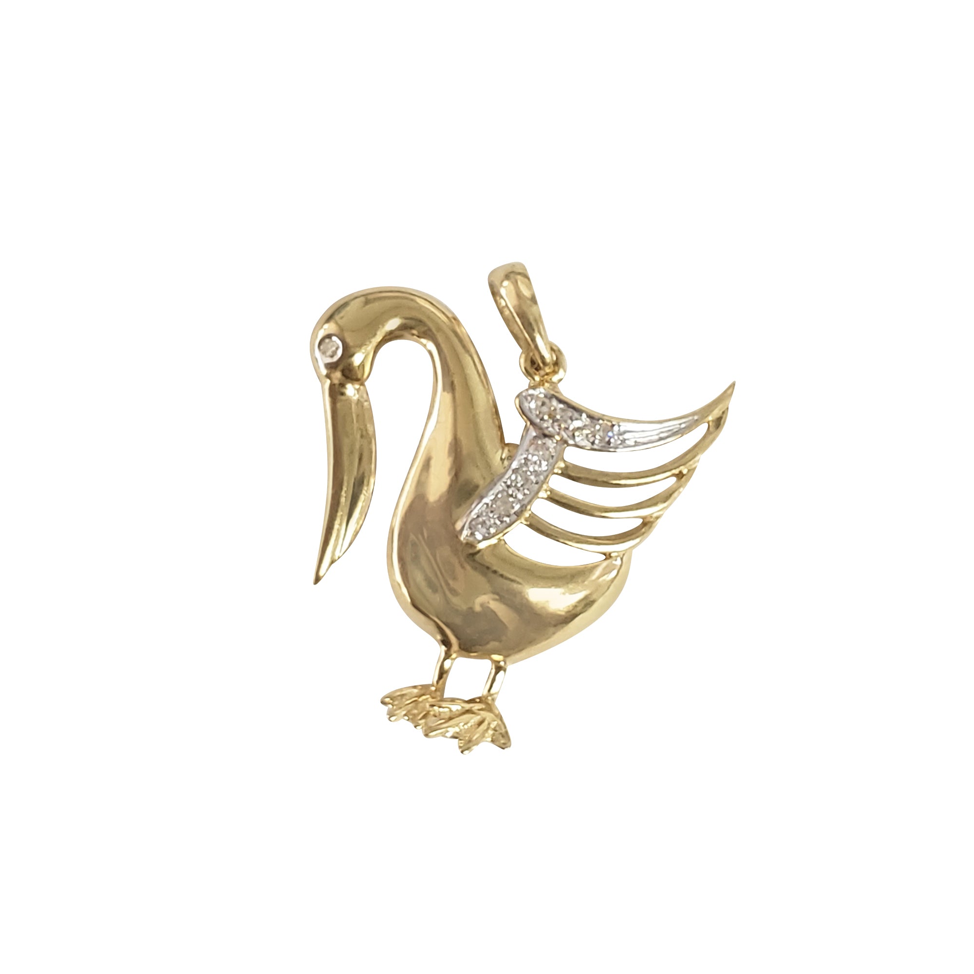Diamond Swan Pendant 14k Yellow Gold