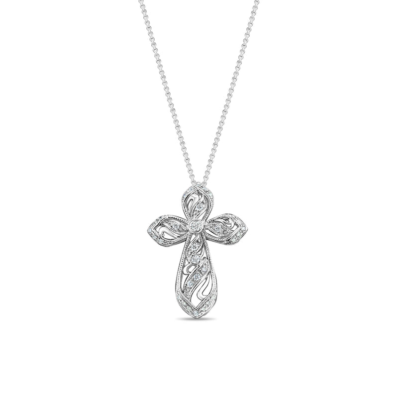Pendentif croix en diamant de style celtique irlandais 0,50 ct en or blanc 14 carats