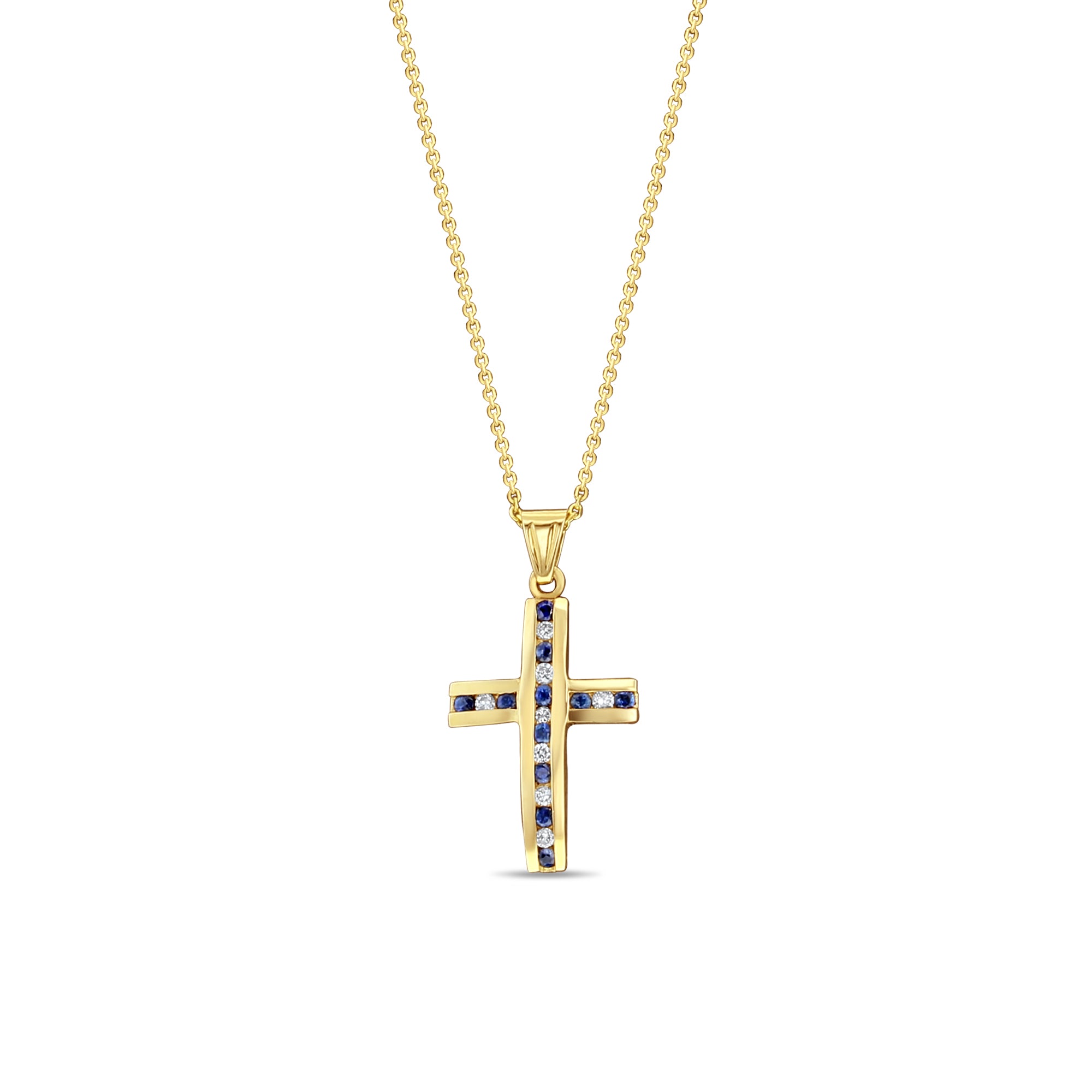 Half Carat Channel-Set Sapphire Diamond Cross Necklace