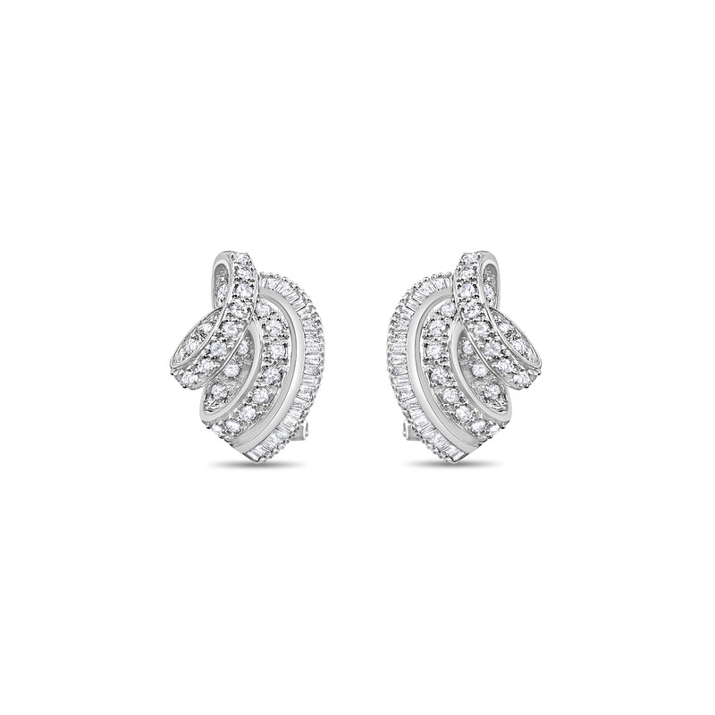 Pendientes de diamantes baguette con pavé de 1,22 ct en oro blanco de 14 k