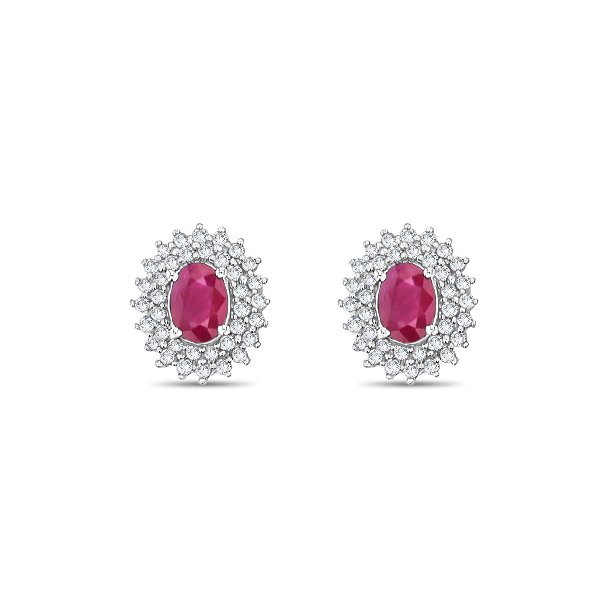 Diamond Halo Ruby Earring 2.56cttw 14k White Gold
